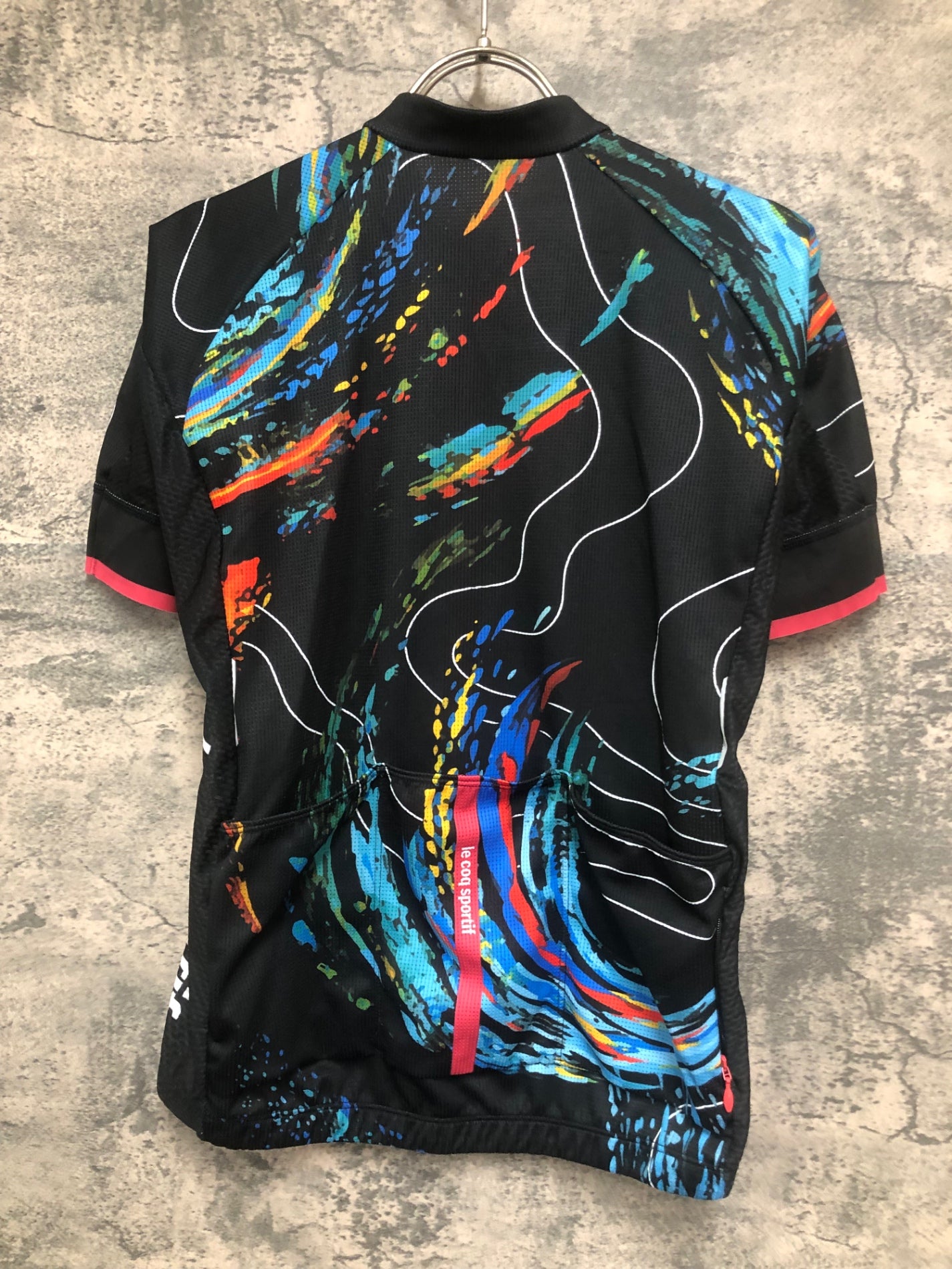 IY172 ルコックスポルティフ le coq sportif 半袖 サイクルジャージ 黒 総柄 L