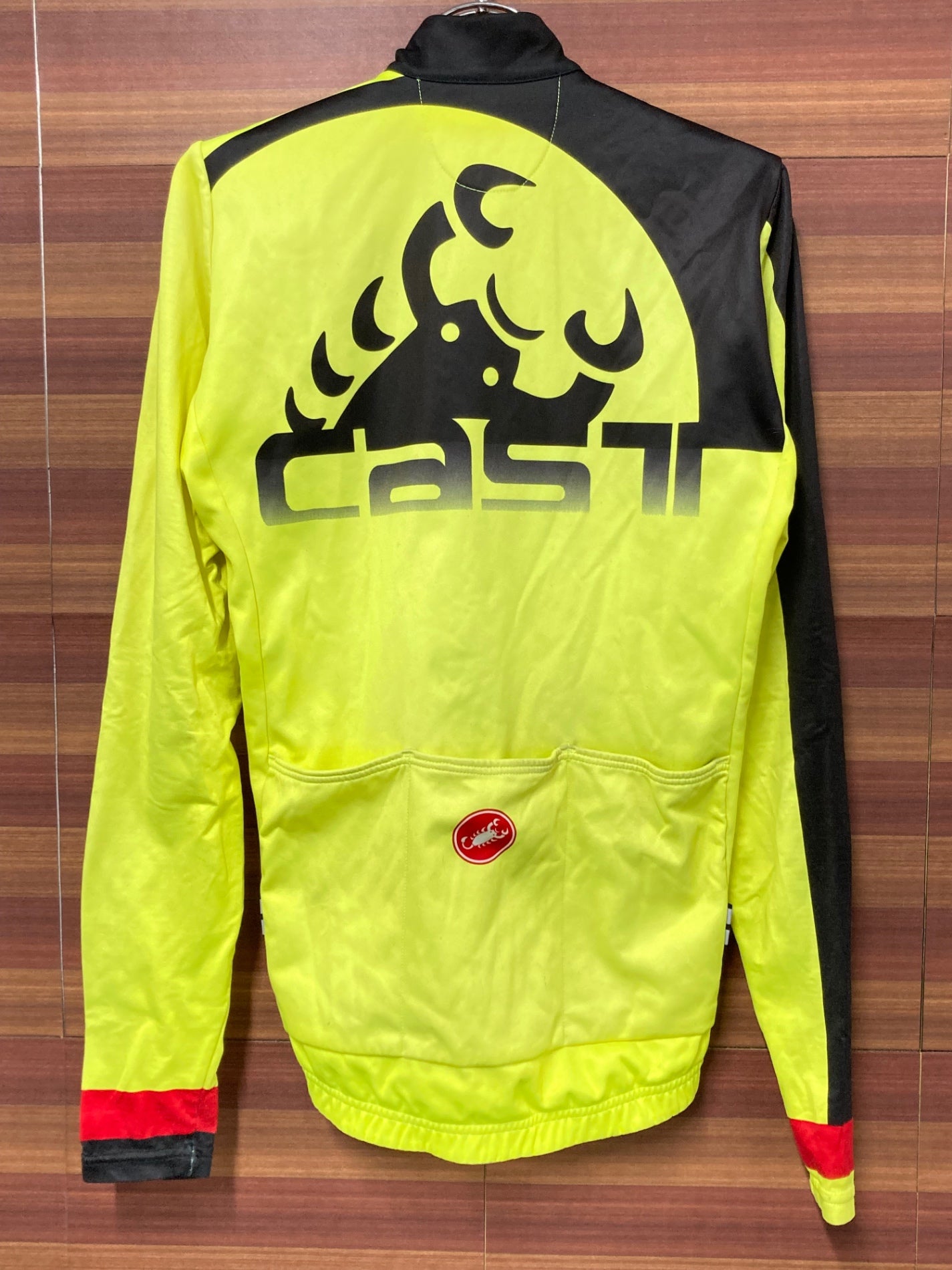 IO737 カステリ CASTELLI 長袖 サイクルジャージ 黄 S 裏起毛 ※汚れ