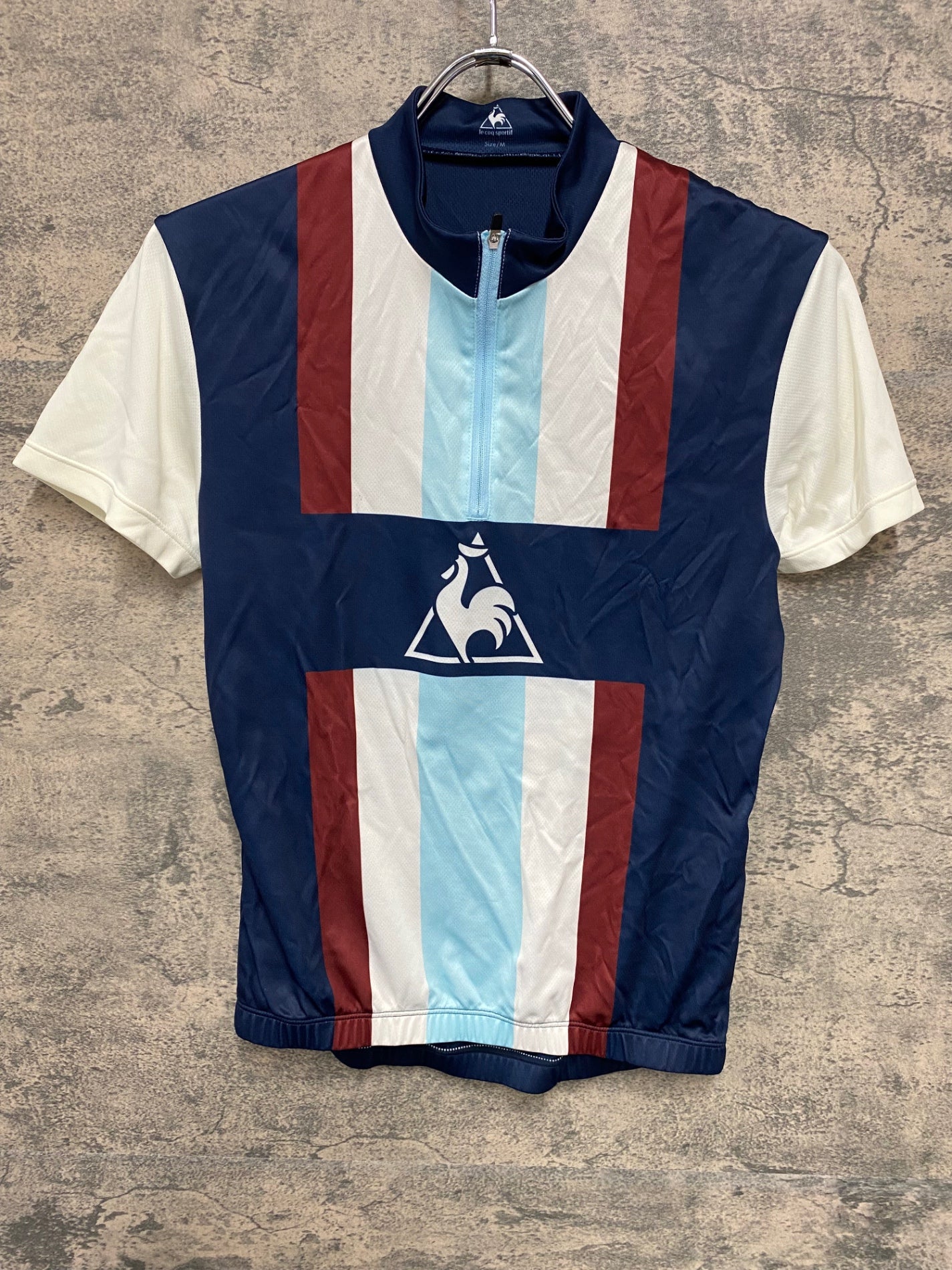 IY971 ルコックスポルティフ le coq sportif 半袖 サイクルジャージ 紺 白 M ハーフジップ