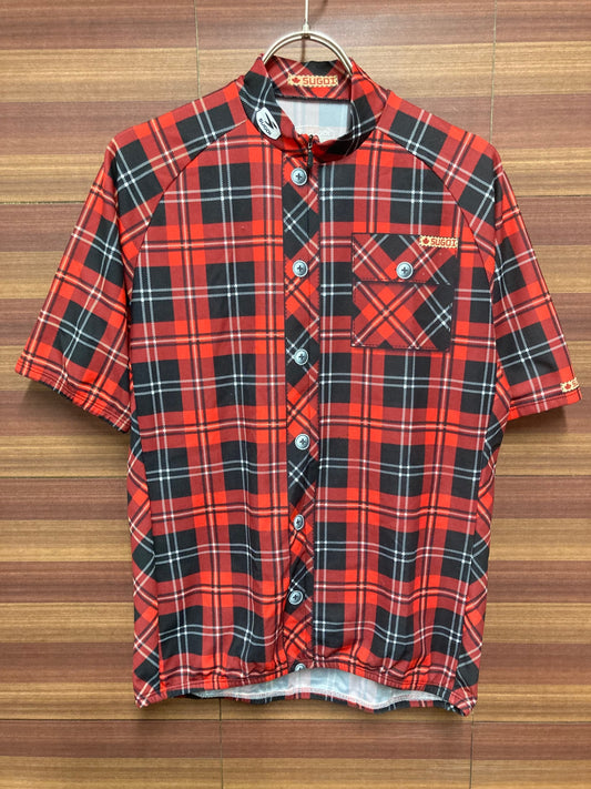 IQ443 スゴイ SUGOi 半袖 サイクルジャージ 赤黒チェック Mサイズ