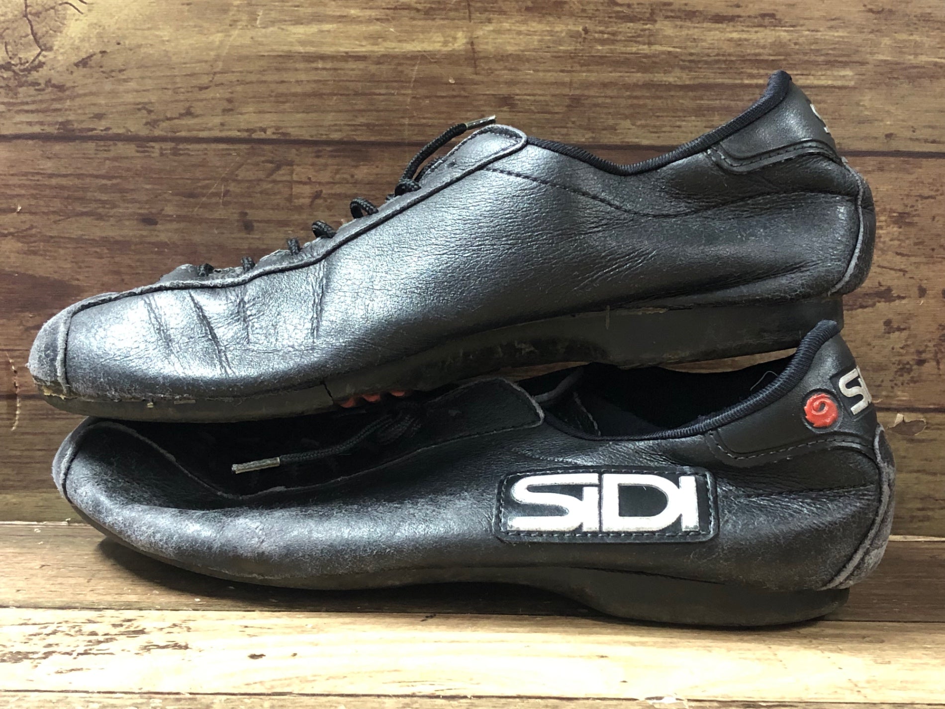 ID344 シディ SIDI サイクルシューズ 黒 レザー スレ EU40 ※ソールはげ 割れ ビンテージ