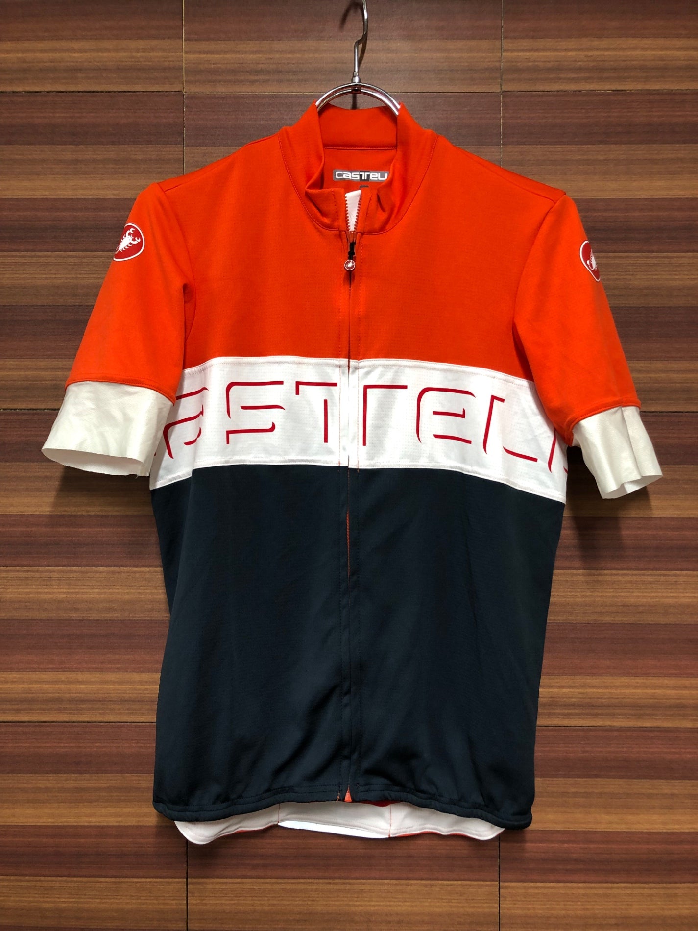 IH594 カステリ CASTELLI 半袖 サイクルジャージ 紺 白 S