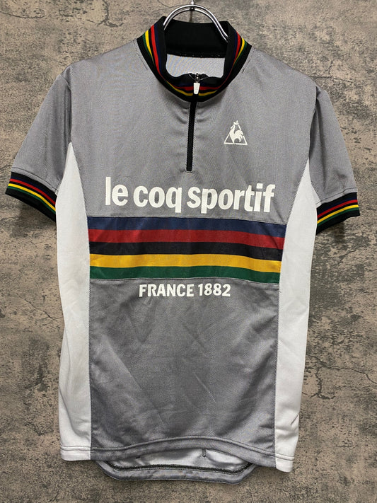 IW806 ルコックスポルティフ le coq sportif 半袖 サイクルジャージ グレー 白 M ※ほつれ、プリント劣化