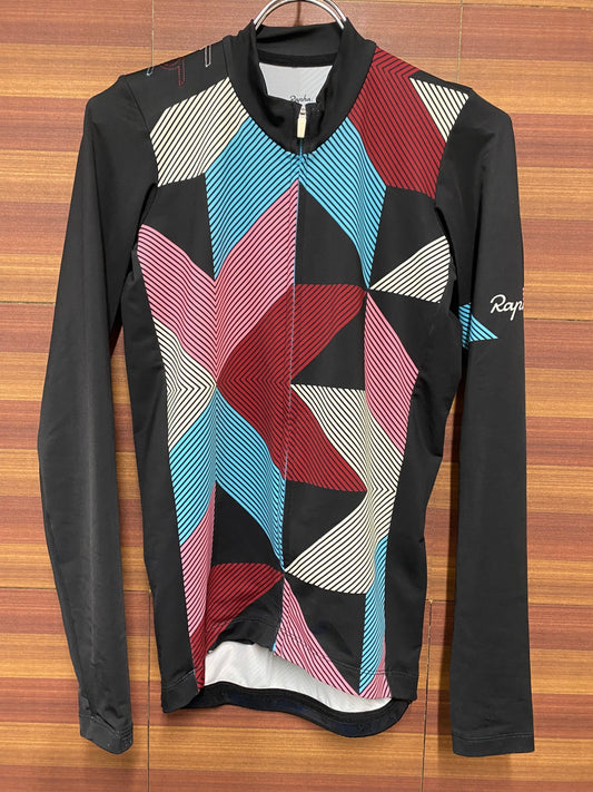 II544 ラファ Rapha CROSS PRO TEAM LONG SLEEVE AERO JERSEY 長袖サイクルジャージ 黒 柄 M ※ 裾部生地に僅かに使用感あり