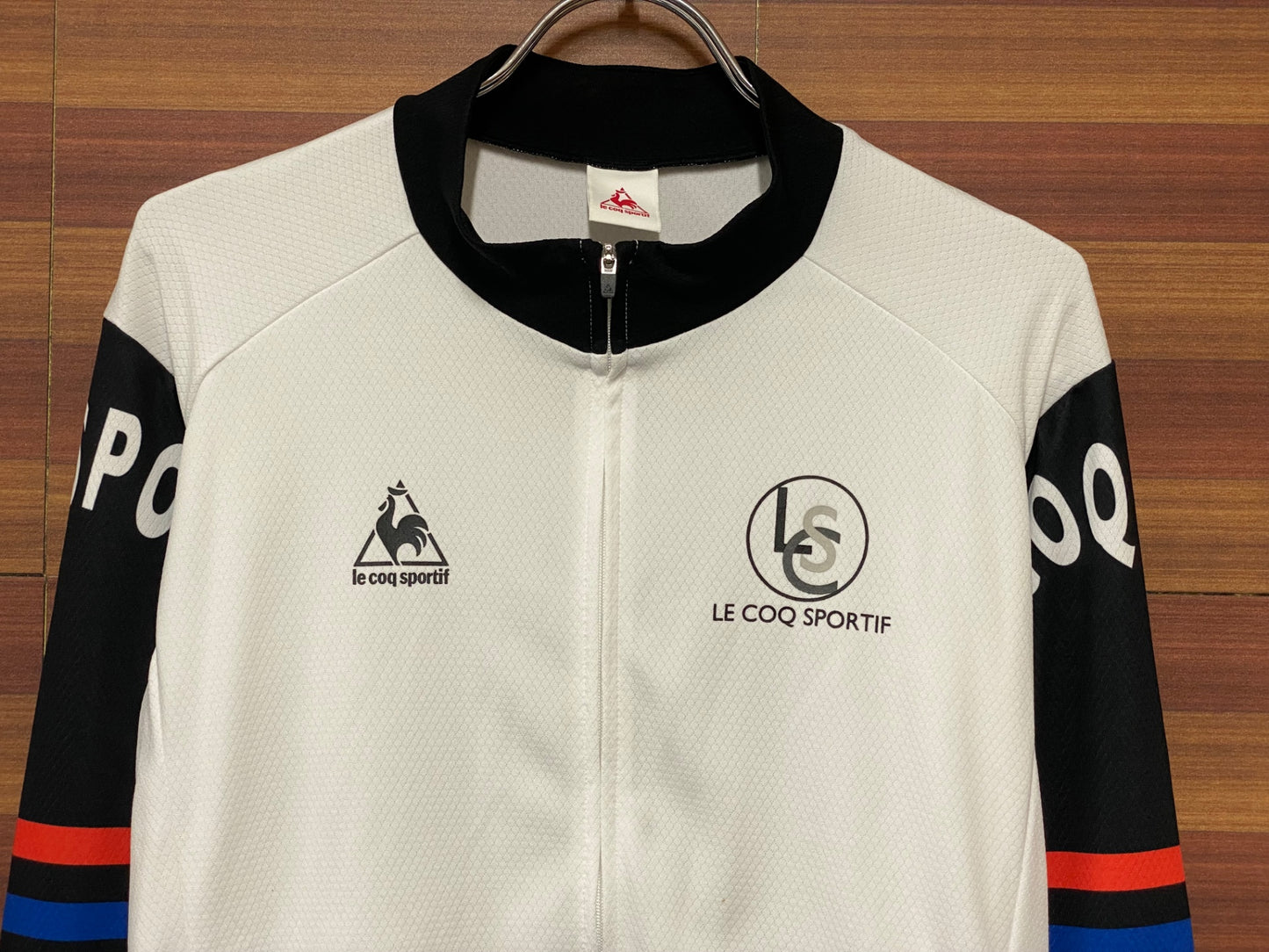 ID490 ルコックスポルティフ le coq sportif 長袖 サイクルジャージ 白 黒 L