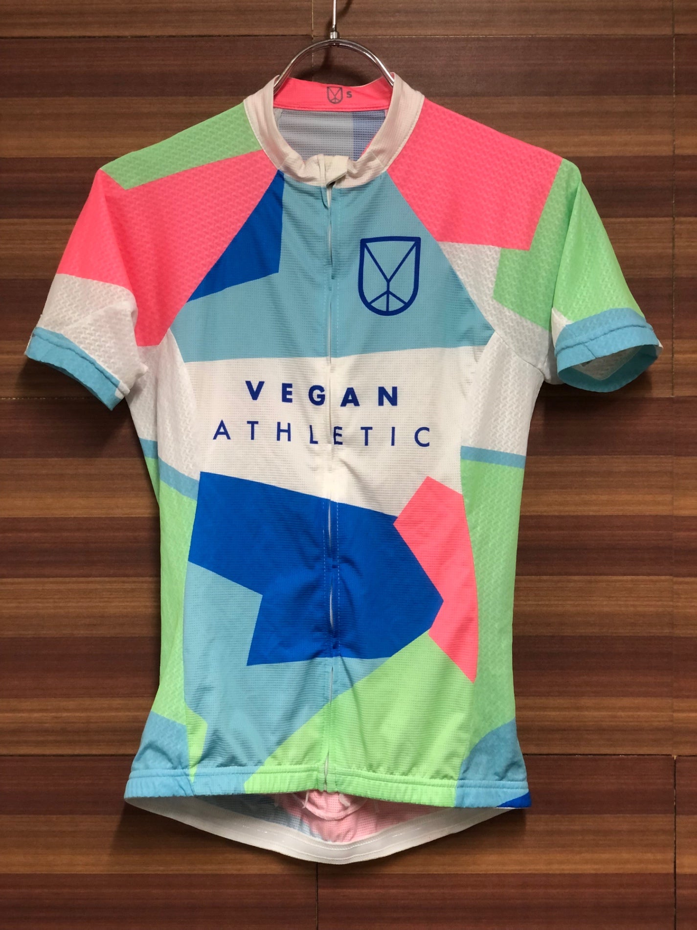 II598 VEGAN ATHLETIC 半袖 サイクルジャージ 白 水色 S