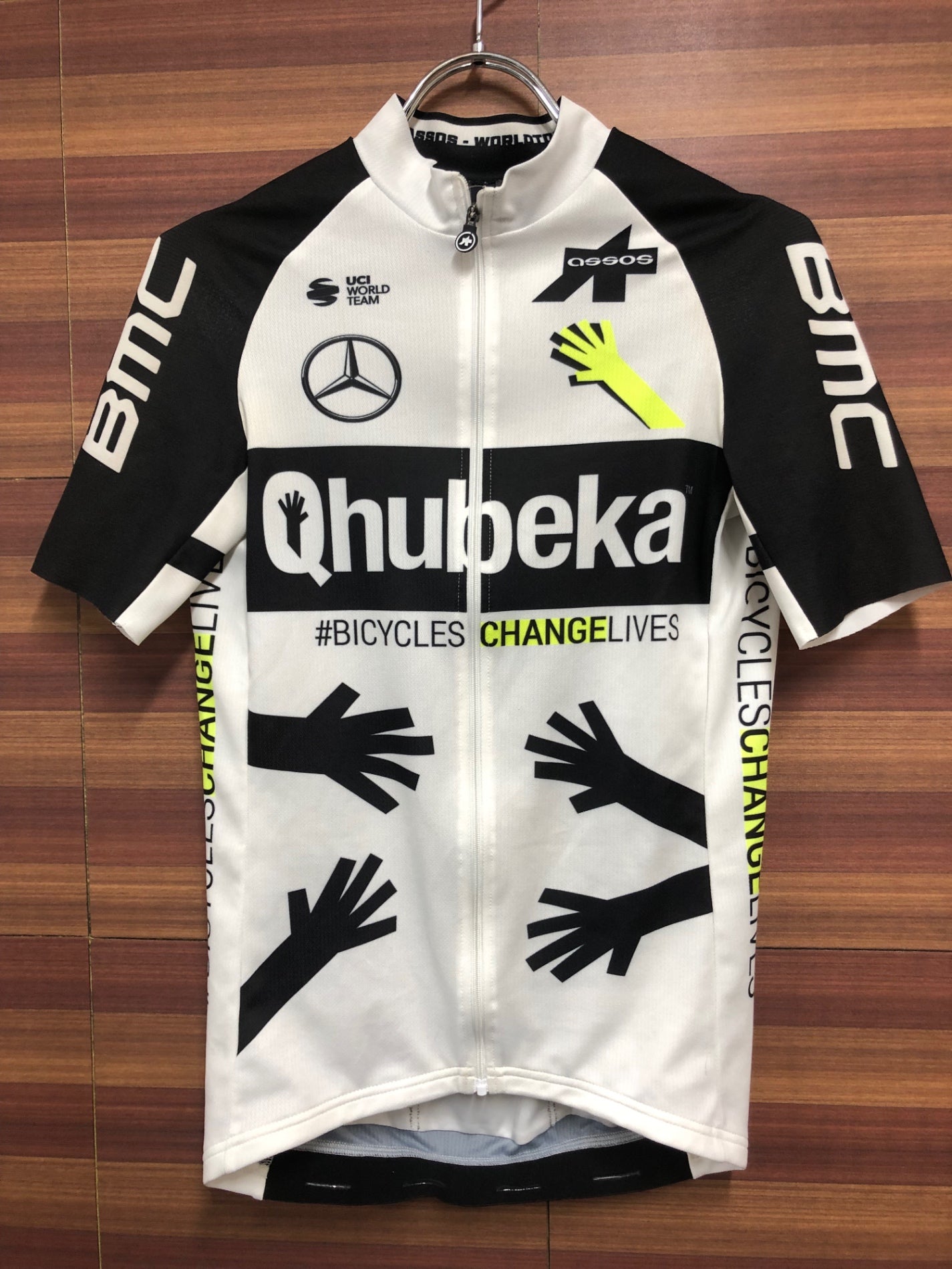 HT651 アソス assos Assos Mens Qhubeka Jersey 半袖 サイクルウェア 白 S ※シミあり