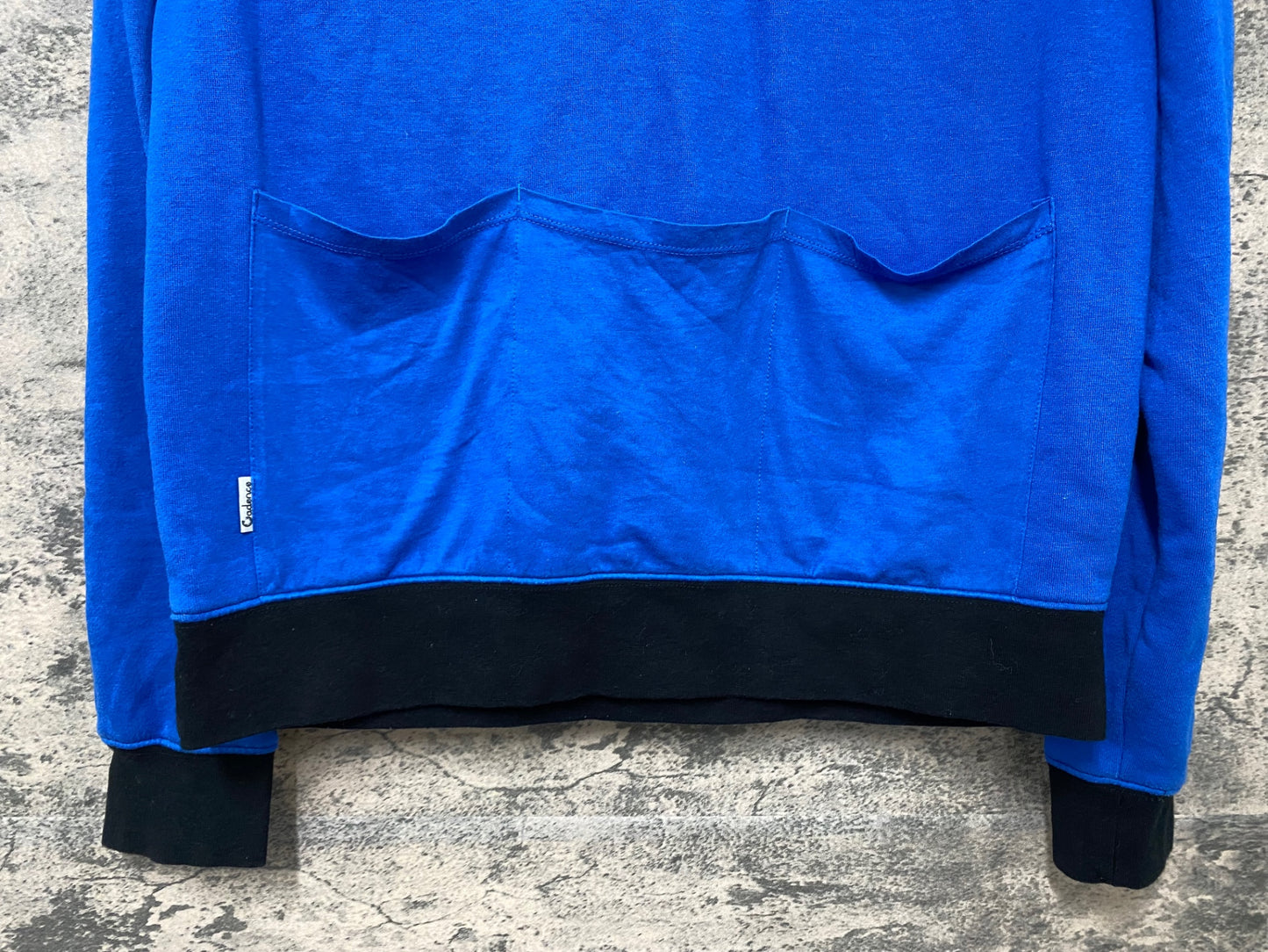 JB386 ケイデンス Cadence 長袖 サイクルジャケット 青 黒 S 裏起毛 ※脇下加工品のためジャンク