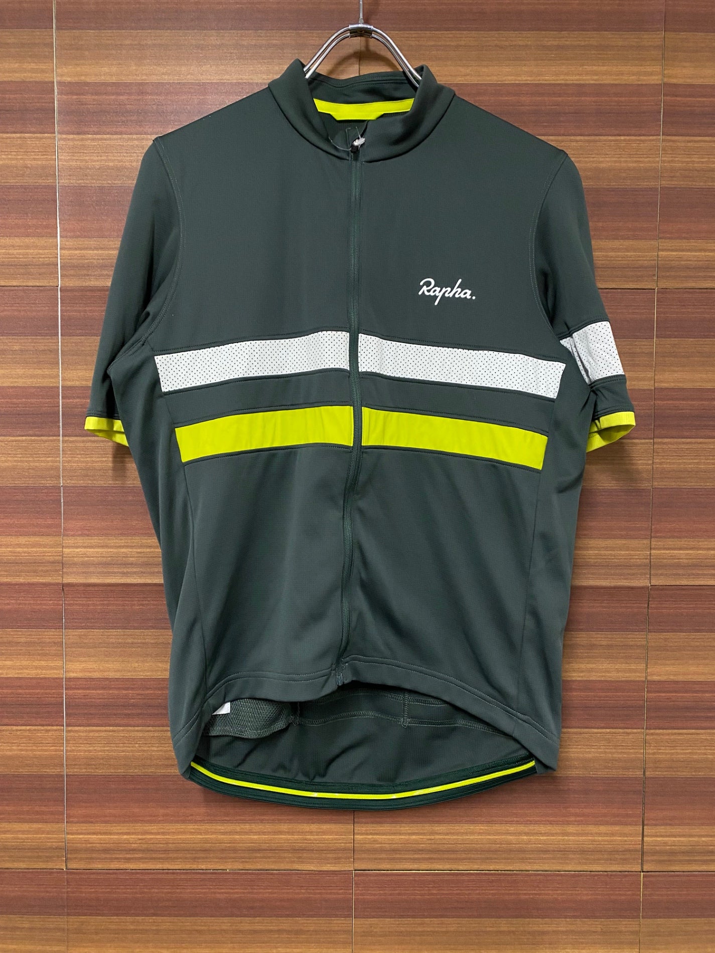 IN857 ラファ Rapha MEN'S LIGHTWEIGHT BREVET JERSEY 半袖 サイクルジャージ グレー 黄緑 L