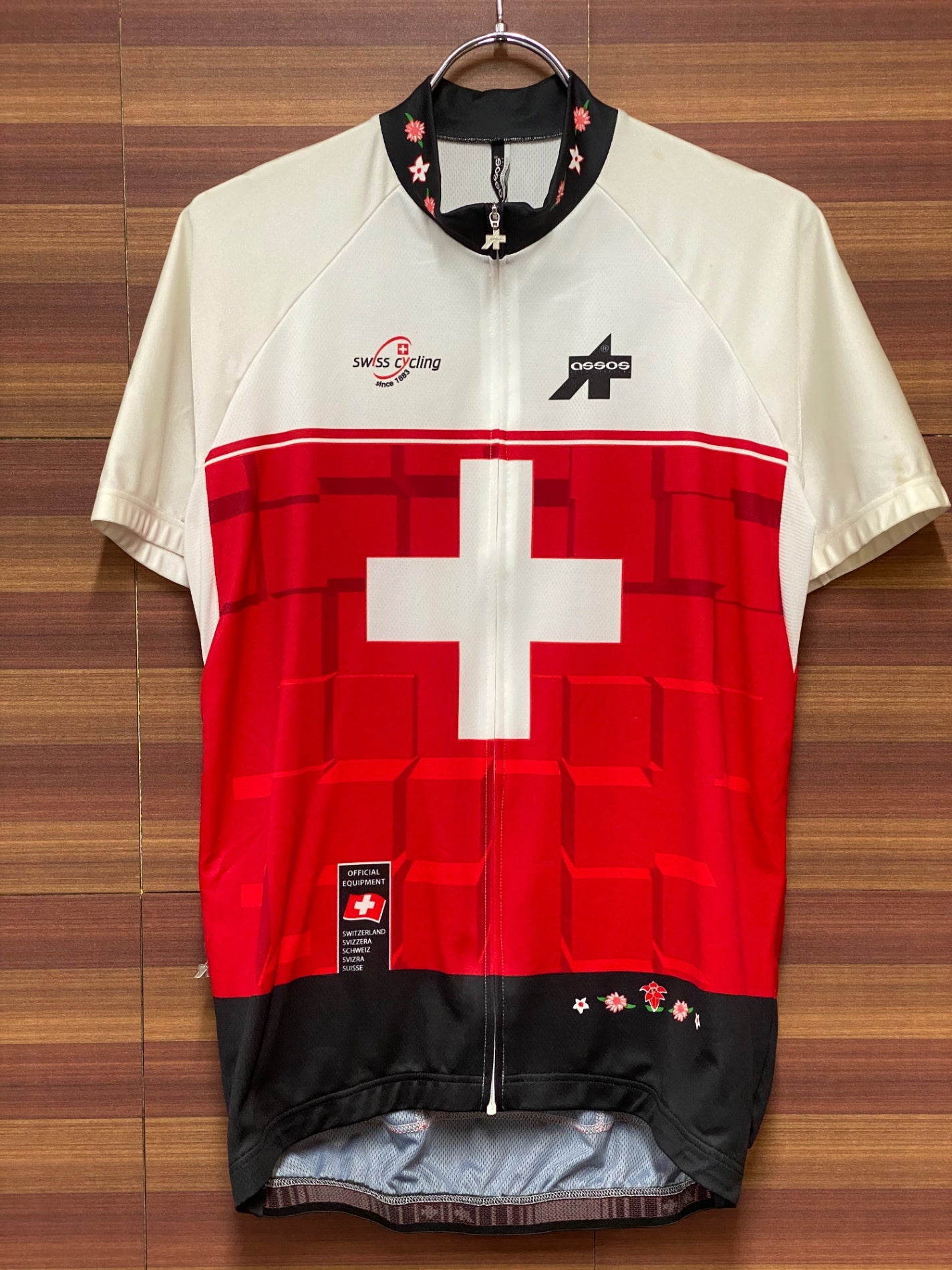 ID879 アソス assos SWISSCYCLING 半袖 サイクルジャージ 白 赤 L