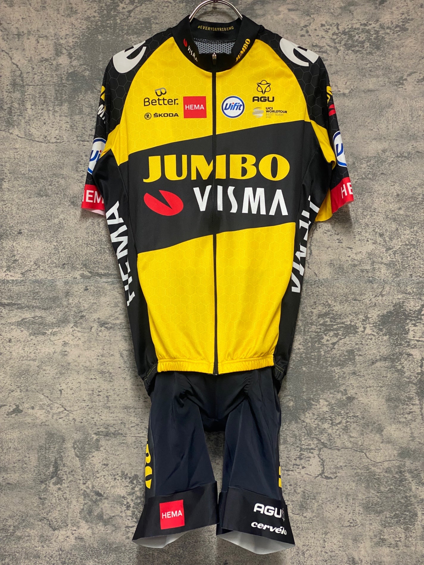 IZ656 アグ AGU 半袖 サイクルジャージ 黒 黃 M JUMBO VISMA 上下セット