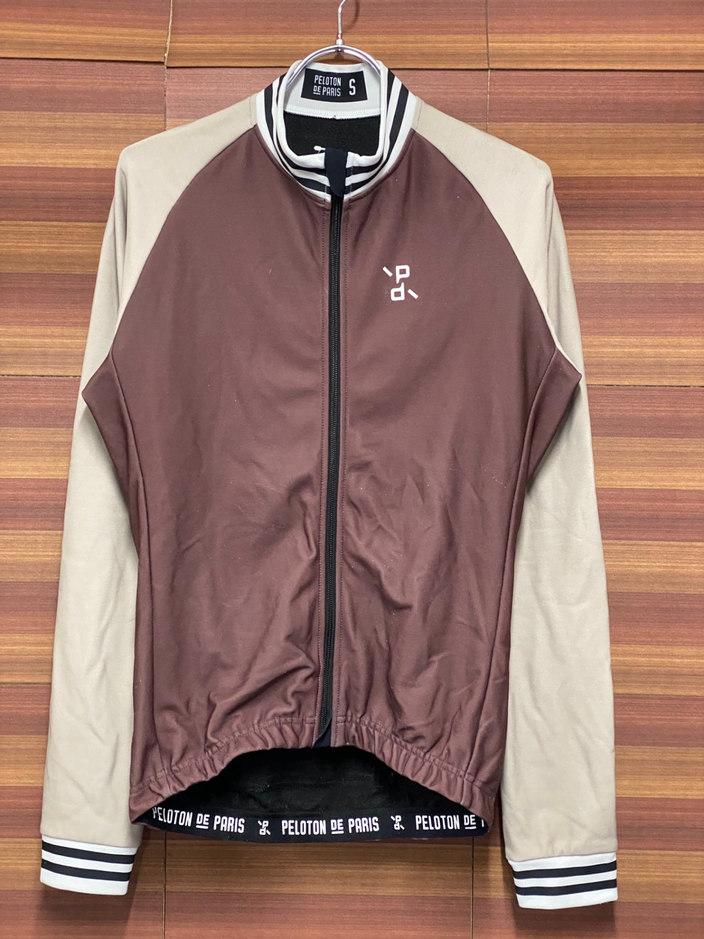 IT395 プロトンドパリ PELOTON DE PARIS 長袖 サイクルジャージ 茶 ベージュ S 裏起毛