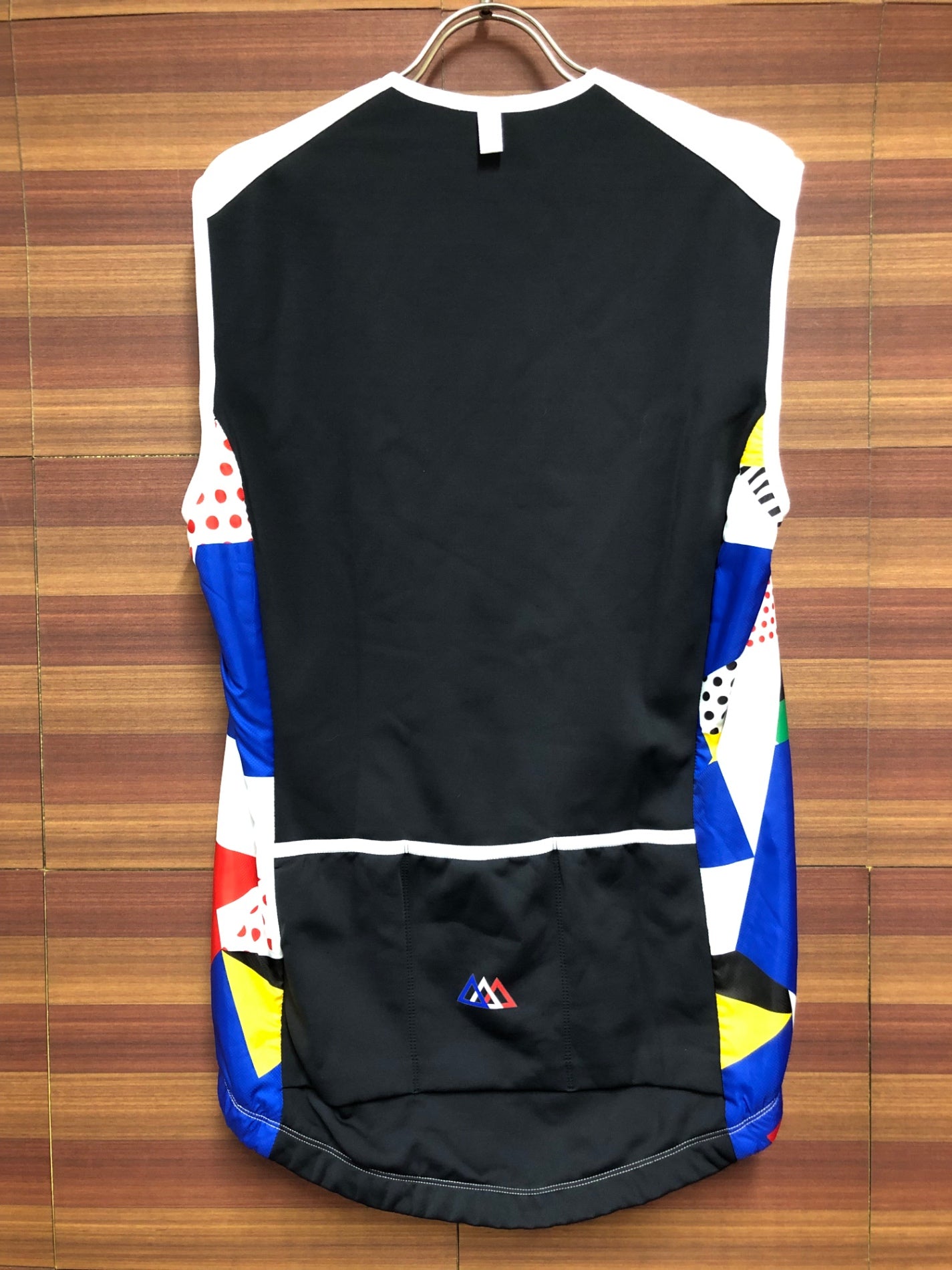 IO075 ルコックスポルティフ le coq sportif サイクルベスト ジレ 白 青 赤 黄 総柄 L 裏起毛