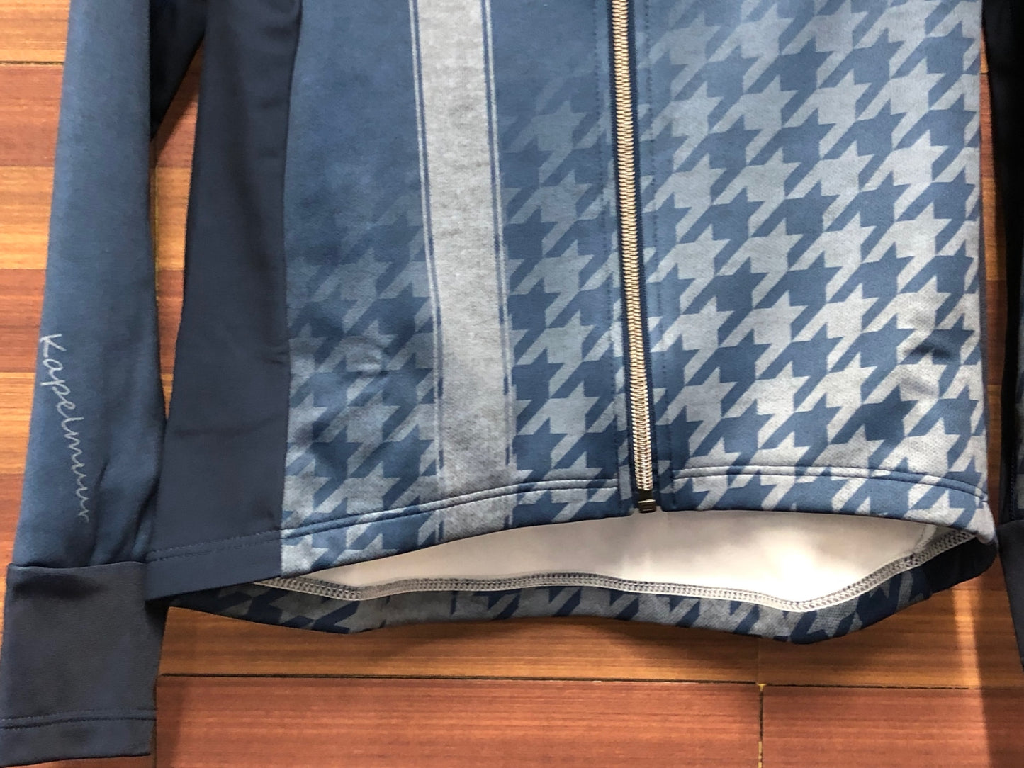 IT638 カペルミュール KAPELMUUR 長袖 サイクルジャケット 青 グレー 千鳥 S 裏起毛 未使用