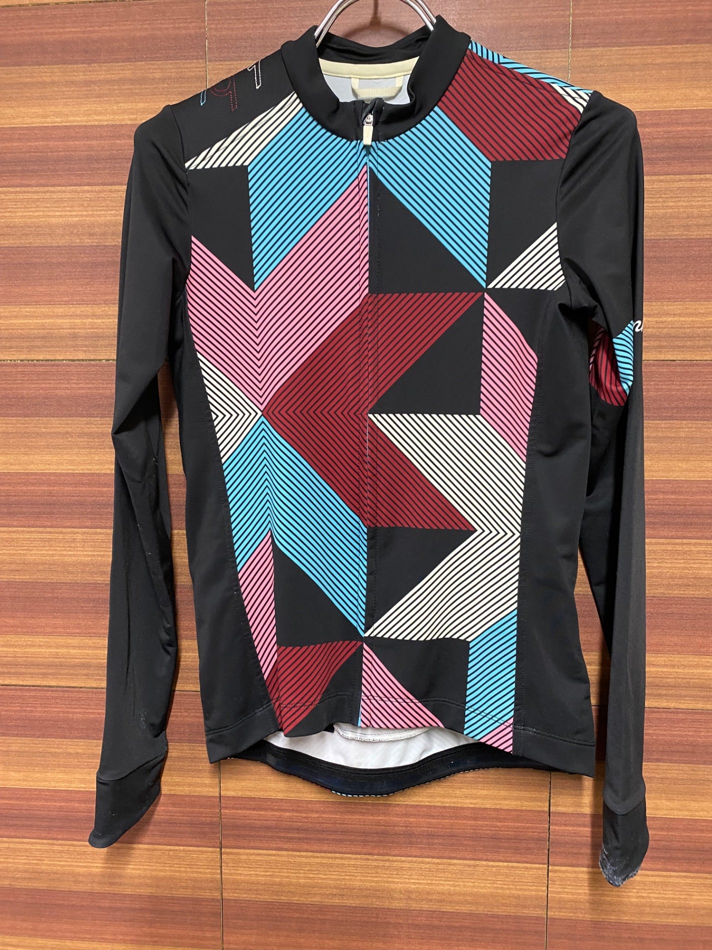 II541 ラファ Rapha WOMENS CROSS LS JERSEY 2 長袖サイクルジャージ S 黒 柄 レディース