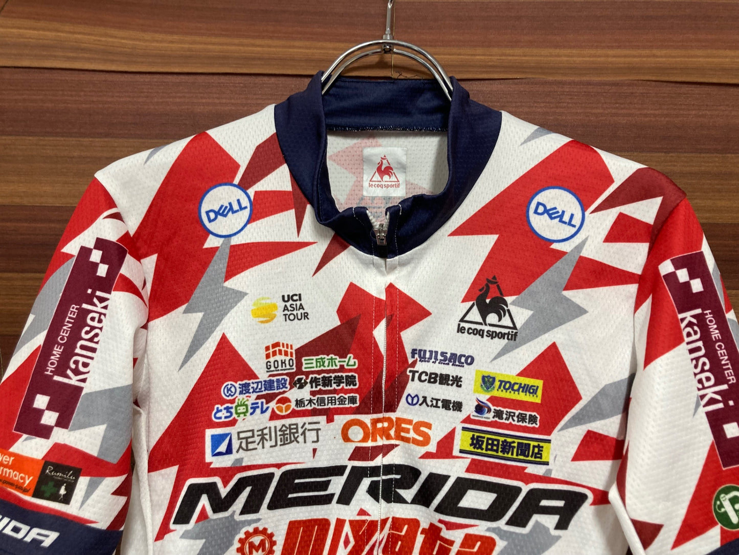 IP088 ルコックスポルティフ le coq sportif 半袖 サイクルジャージ 白 赤 L 宇都宮ブリッツェン