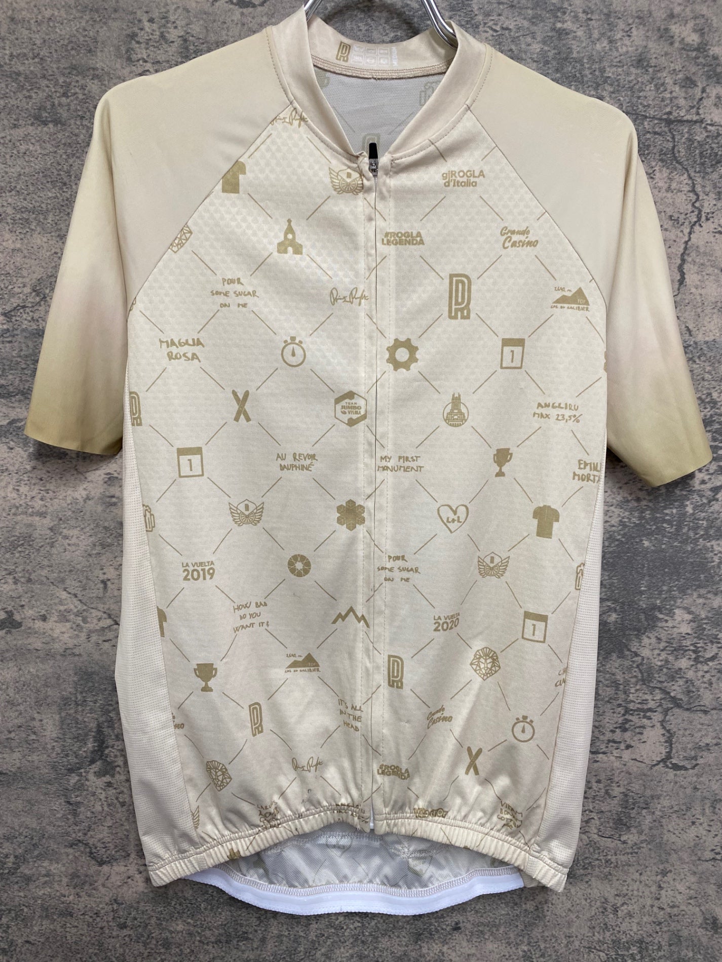 IV586 Primoz roglic Memory Web Cycling Jersey Gold 半袖サイクルジャージ ベージュ M