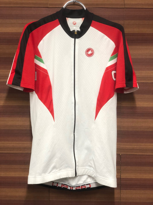 IP091 カステリ CASTELLI 半袖 サイクルジャージ 白 赤 L ※擦れ、染み