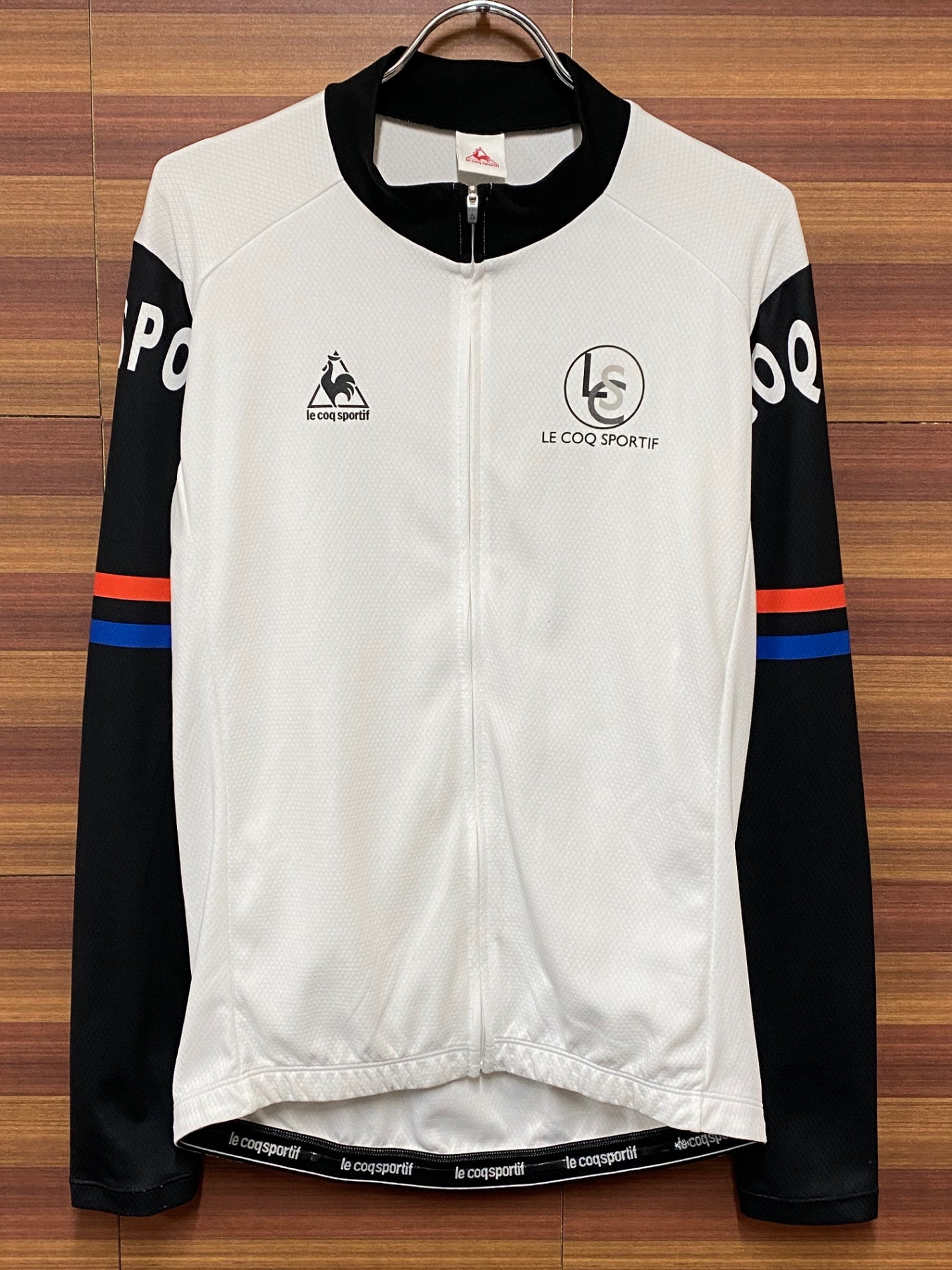 ID490 ルコックスポルティフ le coq sportif 長袖 サイクルジャージ 白 黒 L