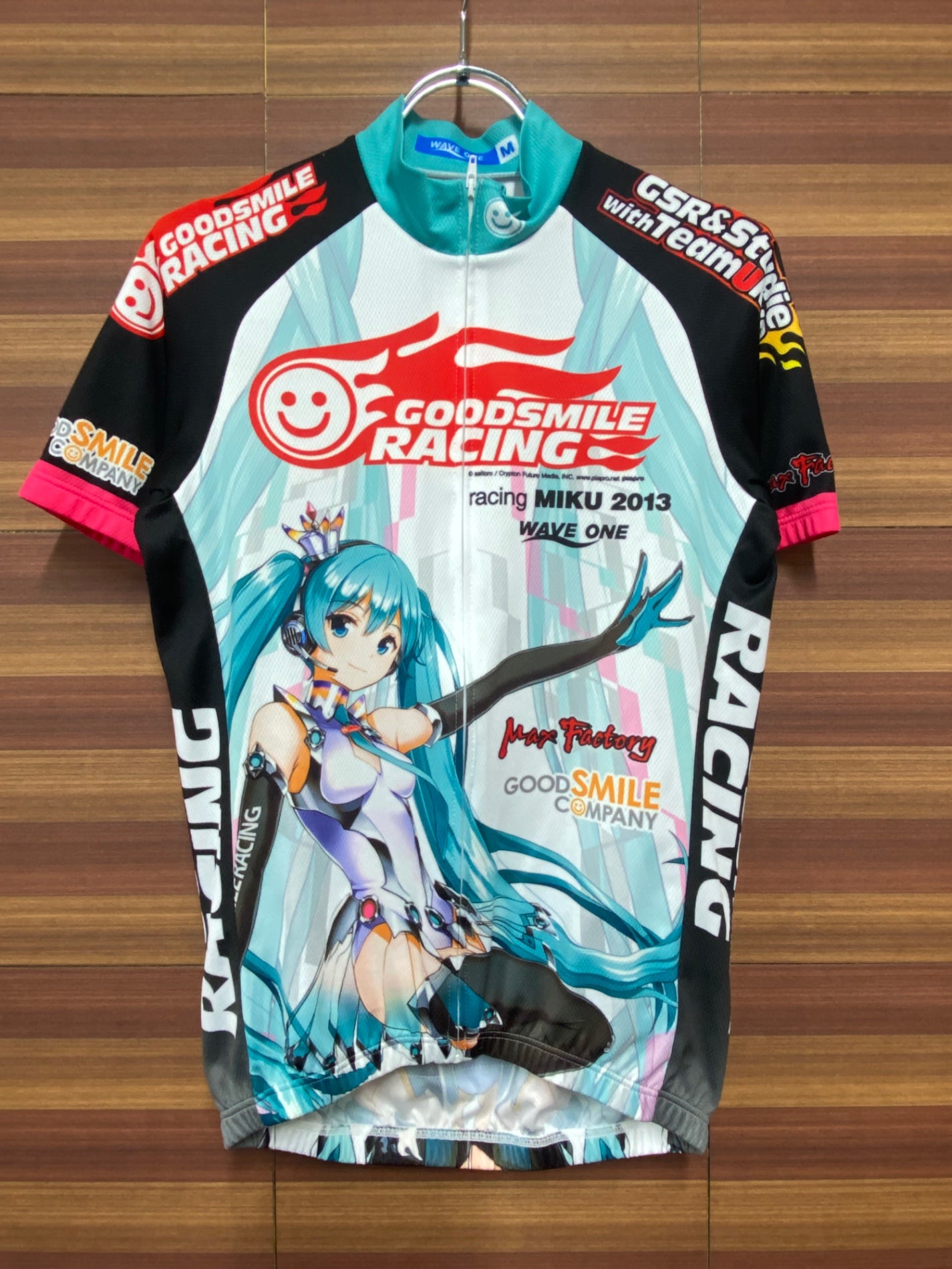 IK096 ウェイブワン WAVE ONE 半袖 サイクルジャージ 白 青 M RACING MIKU 2013Ver. 痛ジャージ