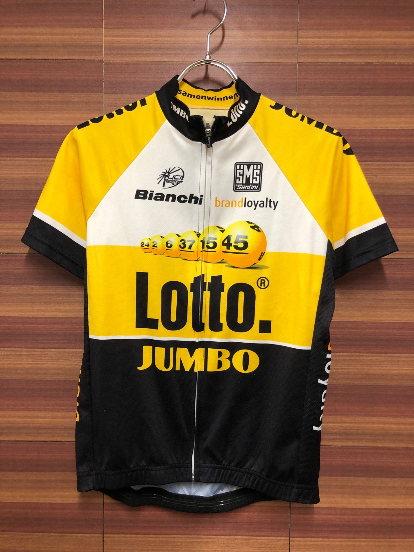 II056 サンティーニ Santini 半袖 サイクルジャージ 黒 黄 S Lotto