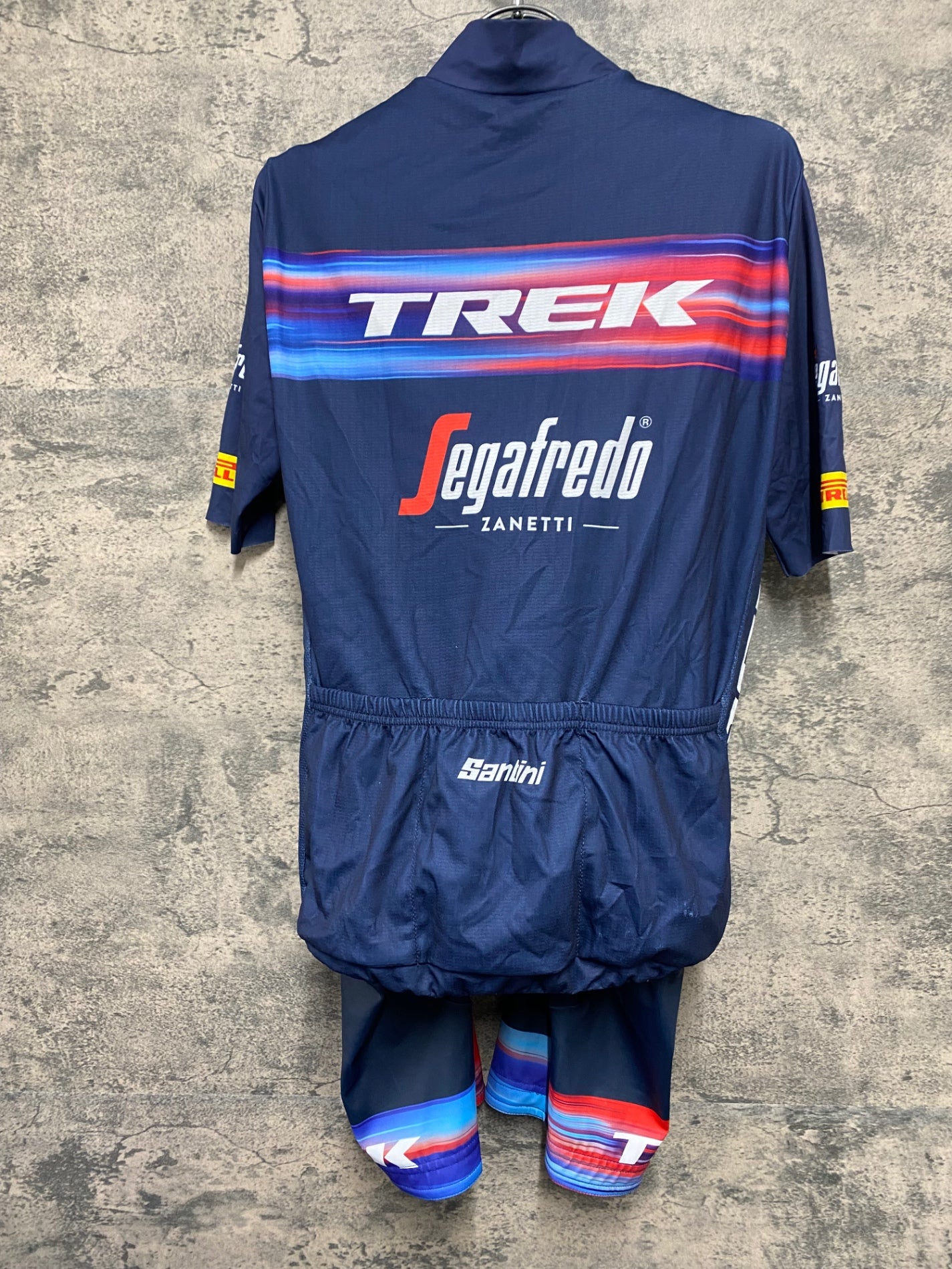 IT486 サンティーニ Santini 半袖 サイクルジャージ ビブショーツ 上下セット ネイビー M Segafredo ZANETTI