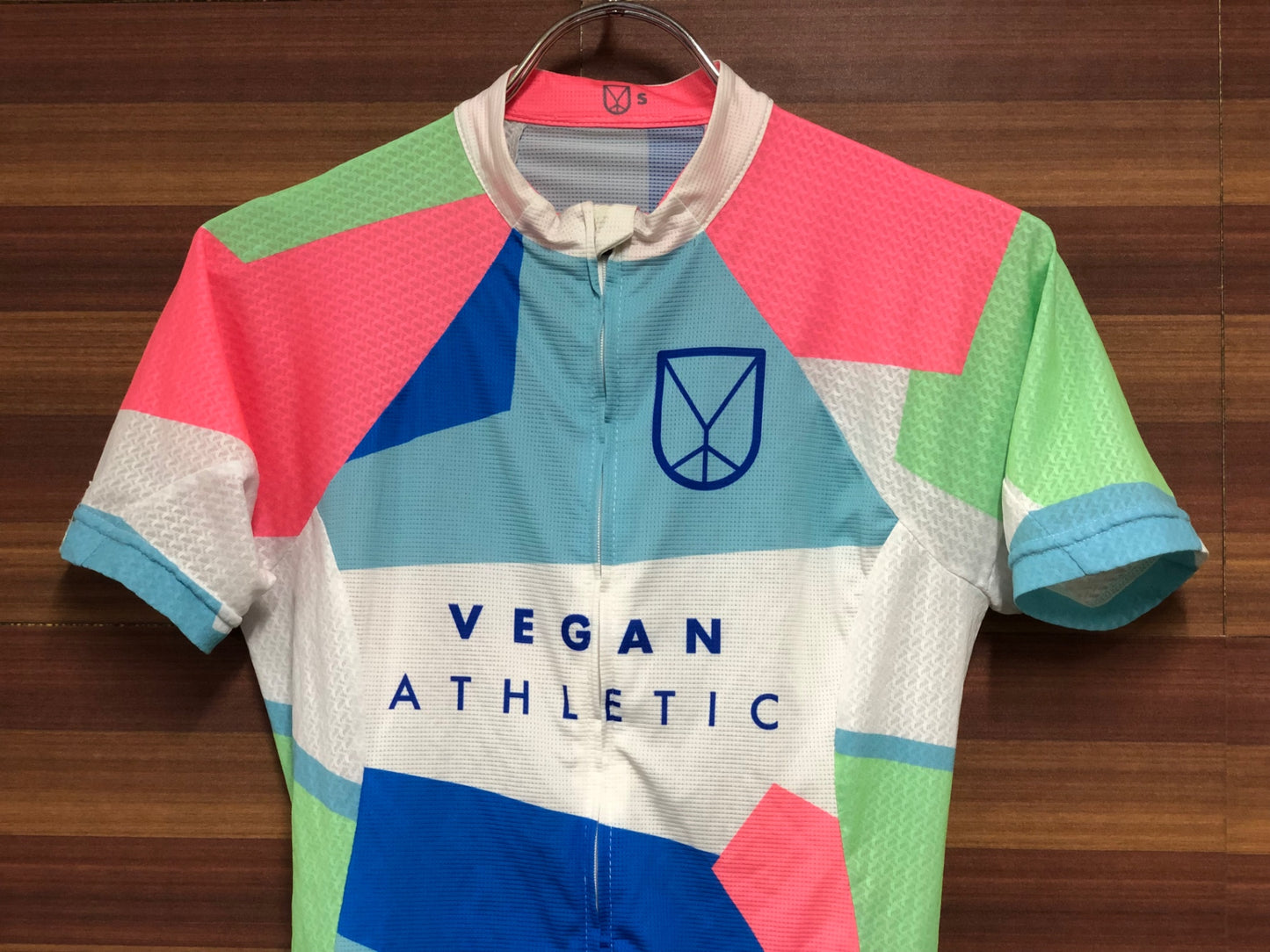 II598 VEGAN ATHLETIC 半袖 サイクルジャージ 白 水色 S