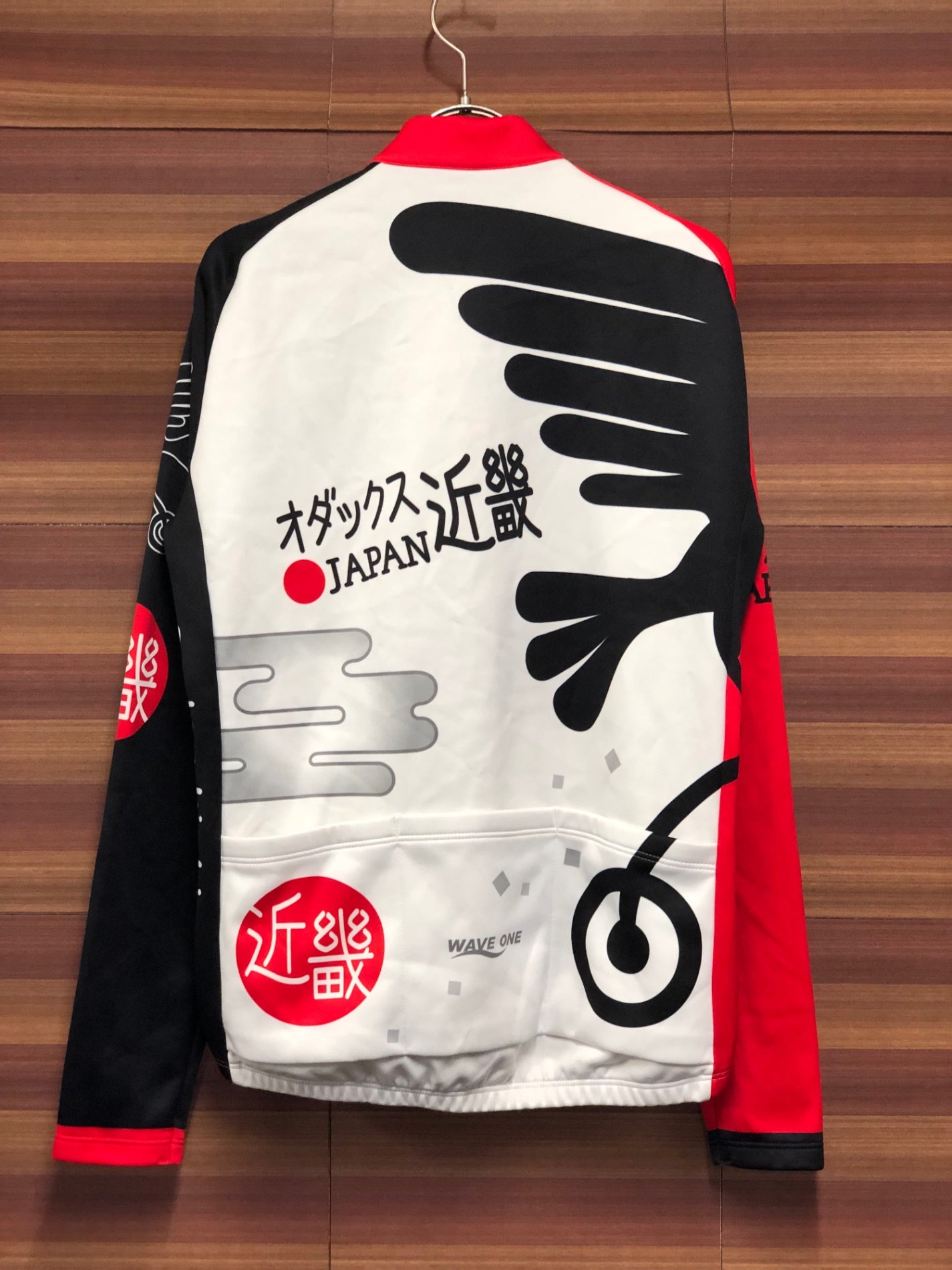 IT018 ウェイブワン WAVE ONE 長袖 サイクルジャージ 白 赤 L 裏起毛 Audax Japan 近畿 痛ジャージ