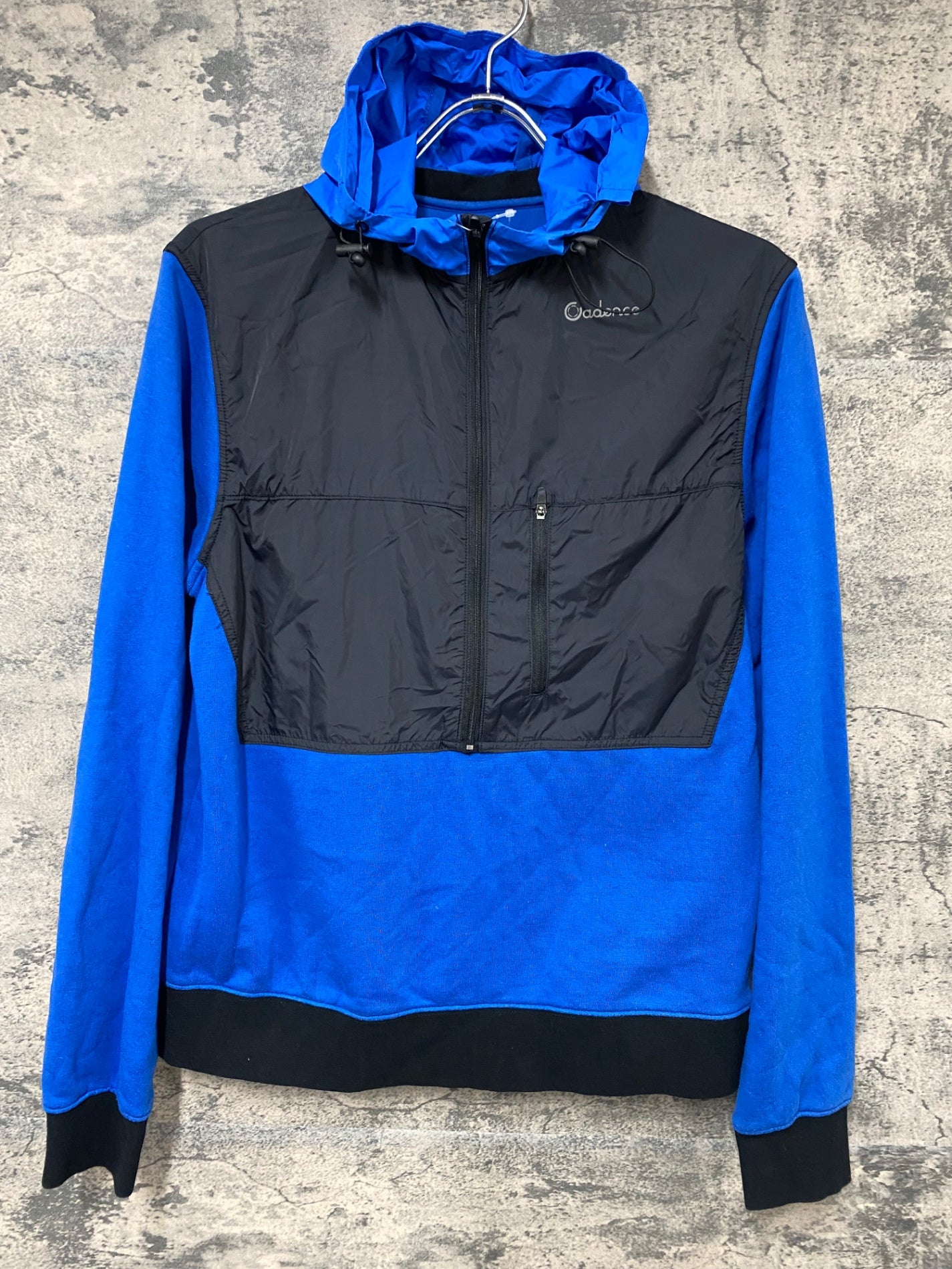 JB386 ケイデンス Cadence 長袖 サイクルジャケット 青 黒 S 裏起毛 ※脇下加工品のためジャンク