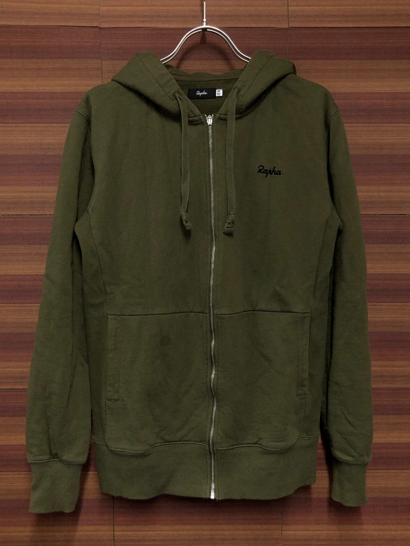 IO869 ラファ Rapha LOGO HOODIE フーディー フルジップパーカー カーキ XS 裏起毛