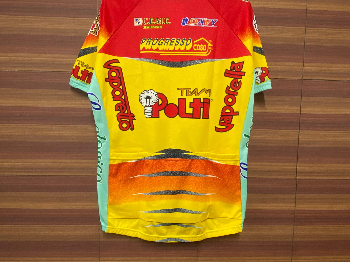 IK011 サンティーニ Santini 半袖 サイクルジャージ ハーフジップ 赤 黄 L Polti