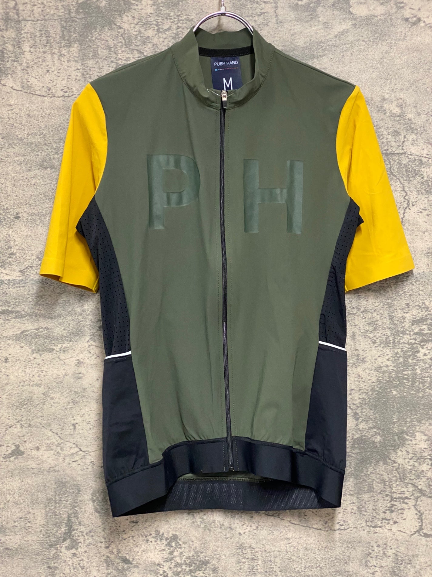 JE012 プッシュハード PUSH HARD 半袖 サイクルジャージ M グリーン イエロー