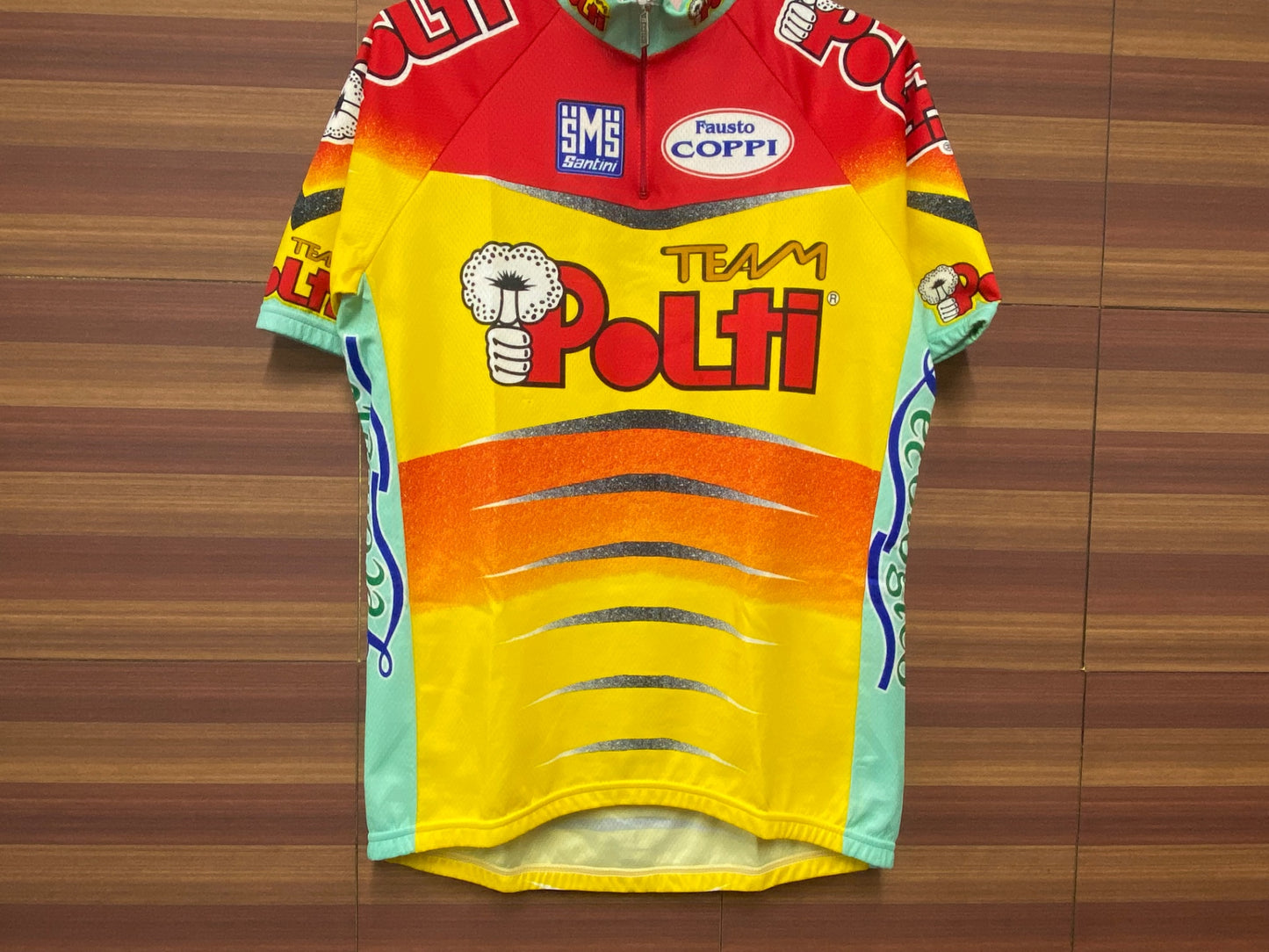 IK011 サンティーニ Santini 半袖 サイクルジャージ ハーフジップ 赤 黄 L Polti