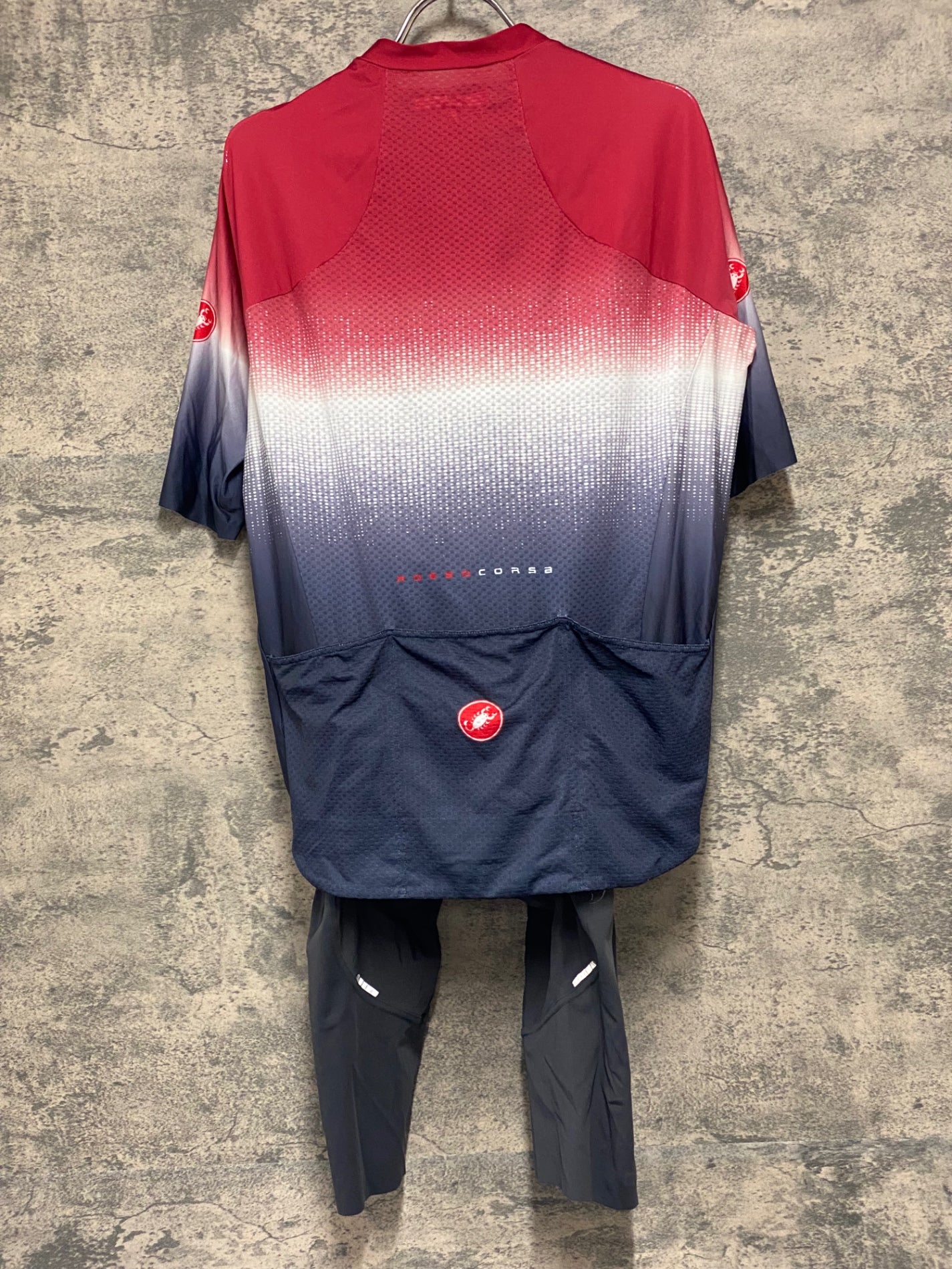 JB620 カステリ Castelli 半袖 サイクルジャージ ビブショーツ 上下セット 黒 赤 XL