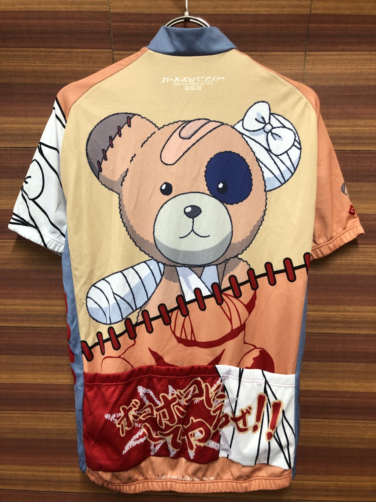 IS992 ウェイブワン WAVE ONE 半袖 サイクルジャージ 赤 レグホーン L ガールズ＆パンツァー ボコられグマのボコ 痛ジャージ