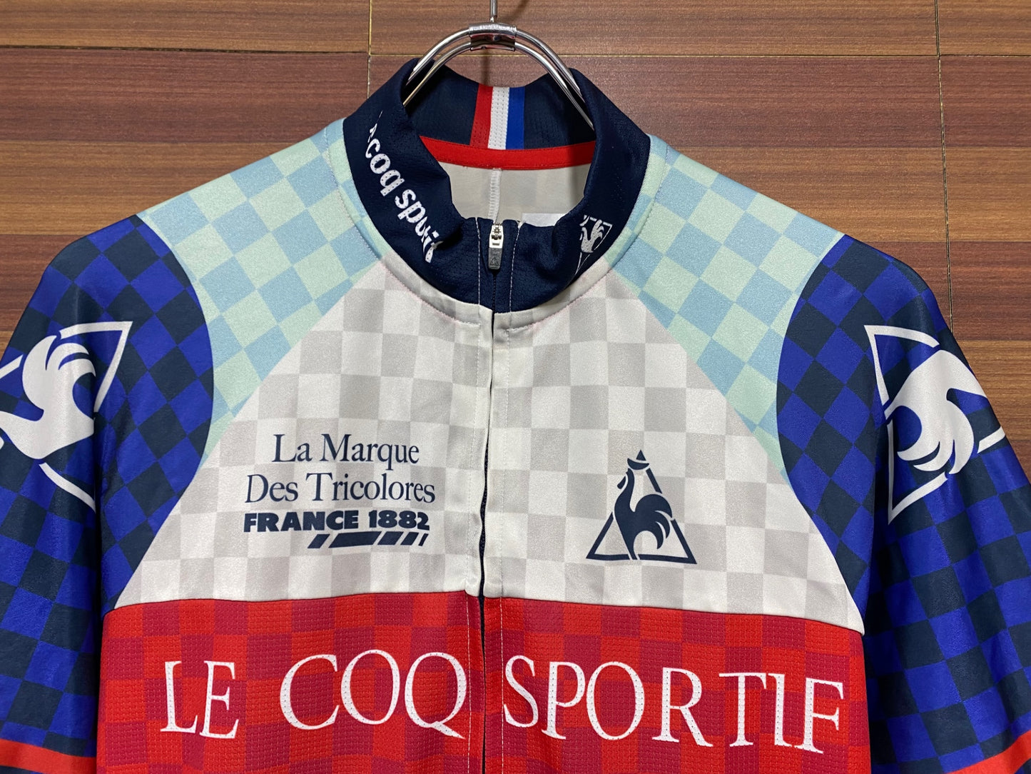 II793 ルコックスポルティフ le coq sportif サイクルジャージ 半袖 青赤白 Oサイズ