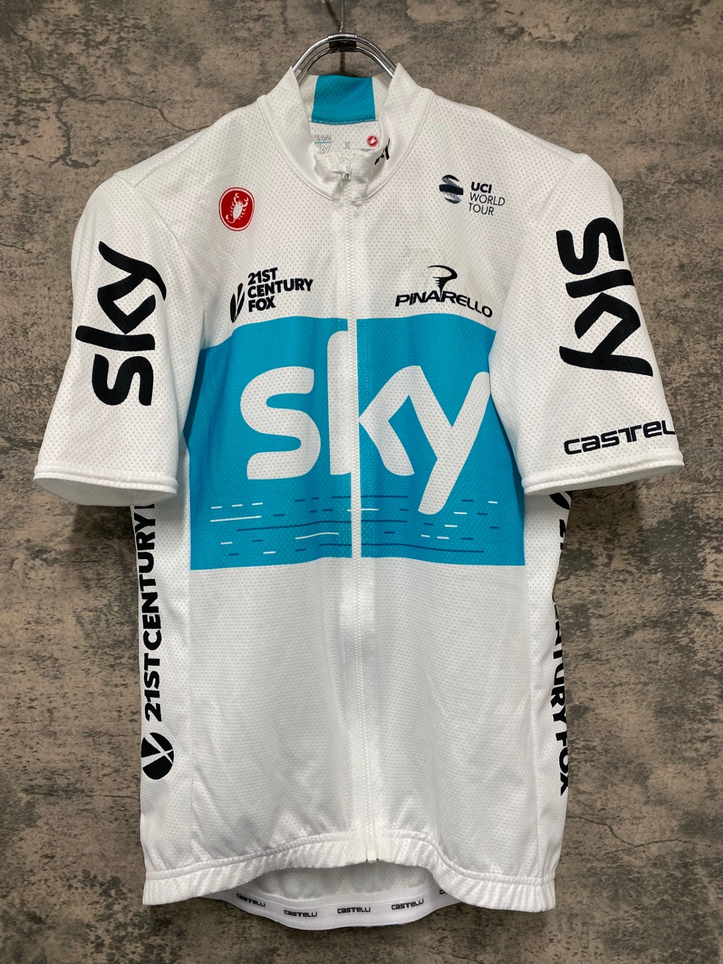 IT909 カステリ CASTELLI 半袖 サイクルジャージ 白 水色 S TEAM Sky
