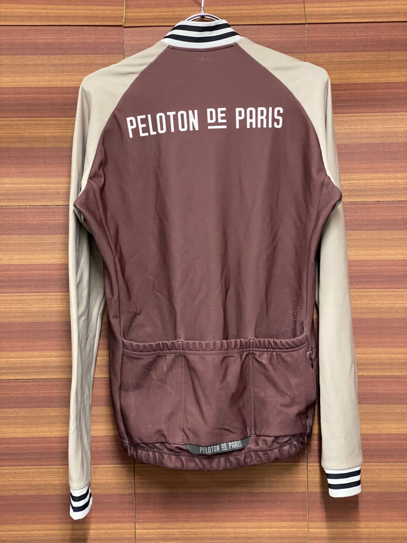 IT395 プロトンドパリ PELOTON DE PARIS 長袖 サイクルジャージ 茶 ベージュ S 裏起毛
