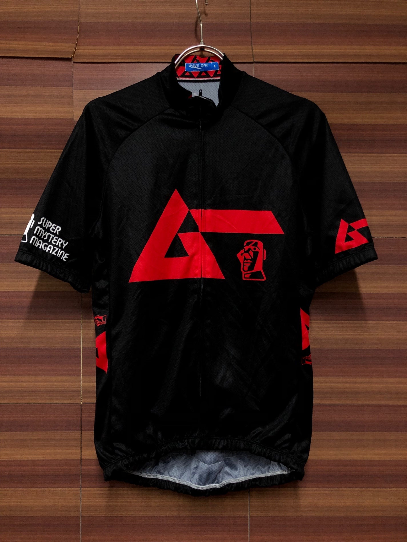IS990 ウェイブワン WAVE ONE 半袖 サイクルジャージ 黒 赤 L SUPER MYSTERY MAGAZINE 痛ジャージ