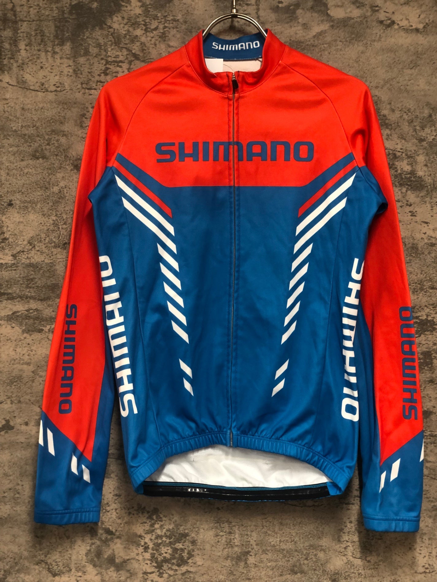 IY175 シマノ SHIMANO 長袖 サイクルジャケット オレンジ 青 S 裏起毛 ※スレ小穴