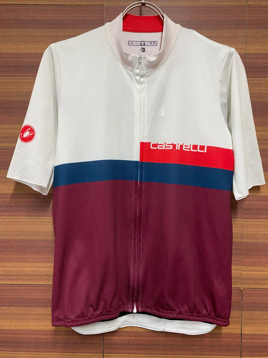 II899 カステリ CASTELLI 半袖 サイクルジャージ 白紺バーガンディー M