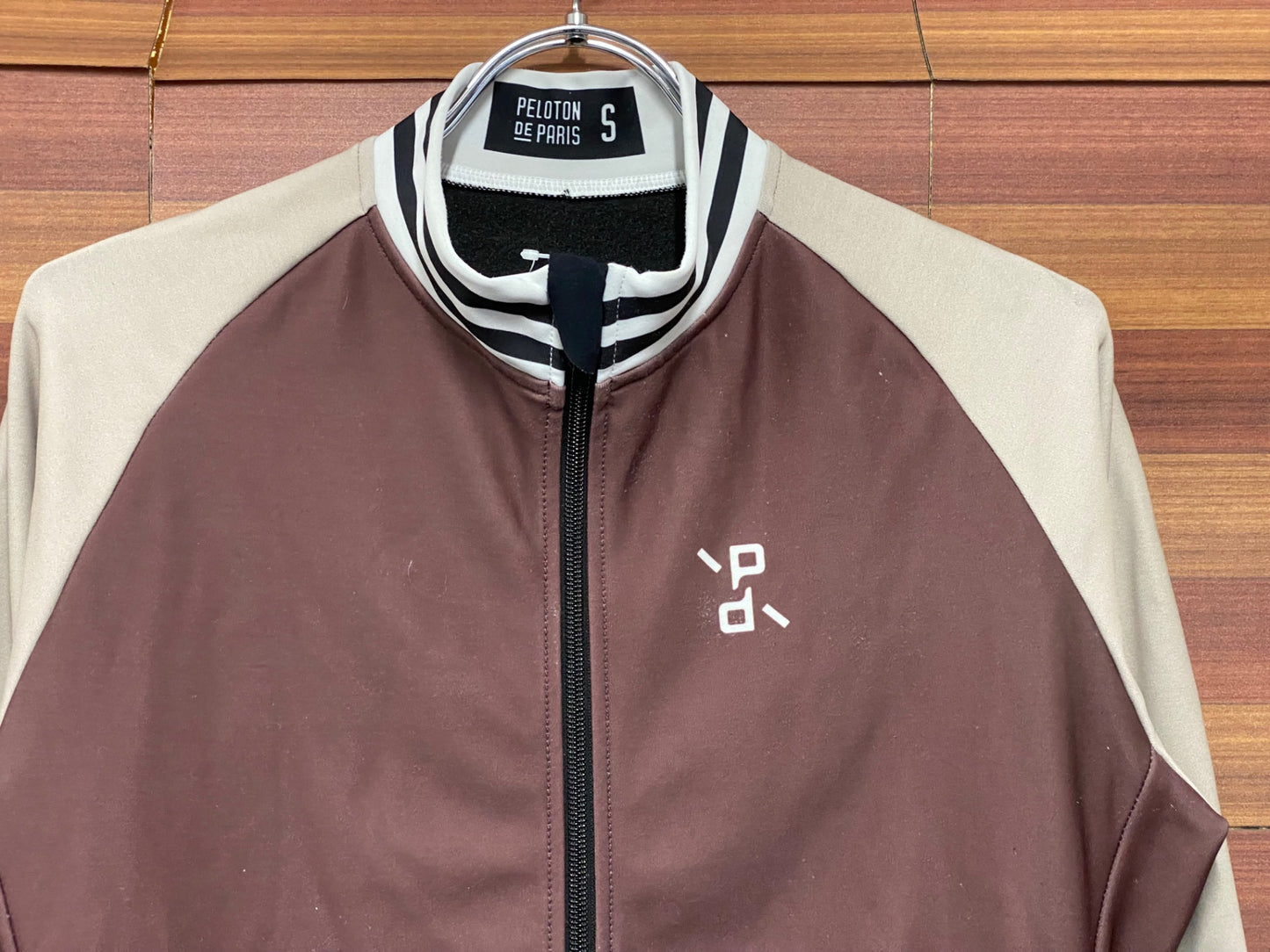 IT395 プロトンドパリ PELOTON DE PARIS 長袖 サイクルジャージ 茶 ベージュ S 裏起毛