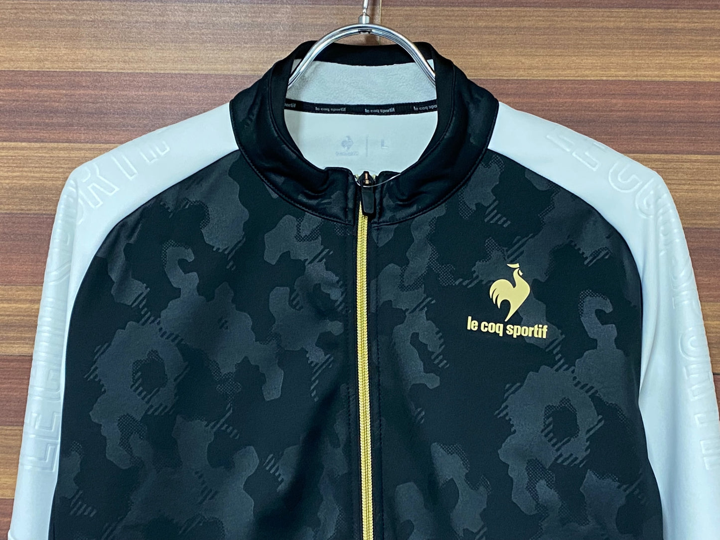 IO239 ルコックスポルティフ le coq sportif  長袖サイクルジャケット 白黒 L 裏起毛 防風