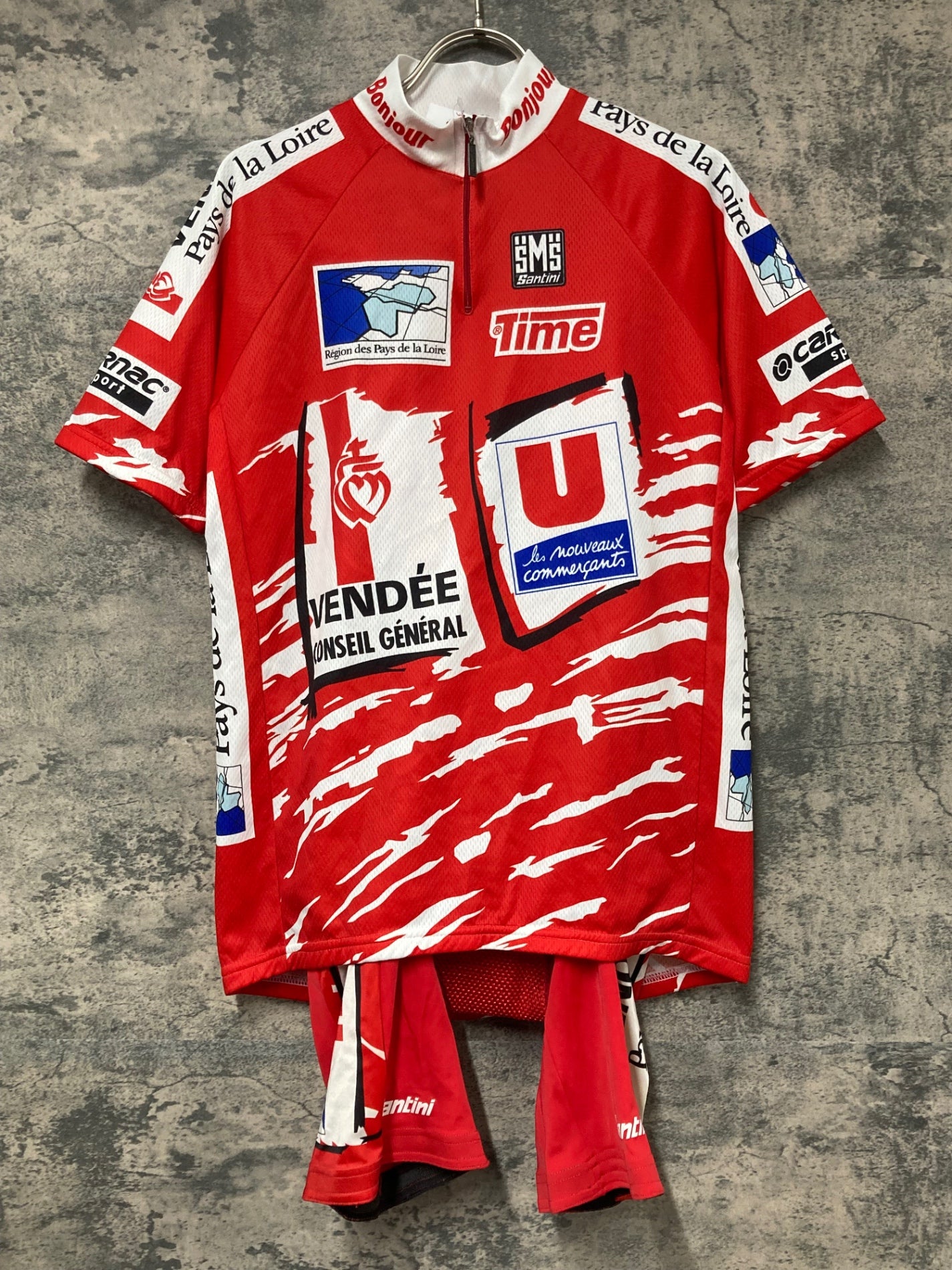 IW719 サンティーニ Santini 半袖 ハーフジップ サイクルジャージ ビブショーツ 上下セット 赤 L Vendée U