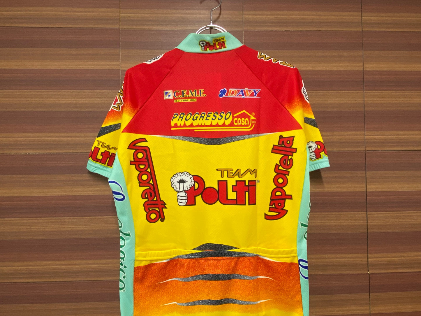 IK011 サンティーニ Santini 半袖 サイクルジャージ ハーフジップ 赤 黄 L Polti