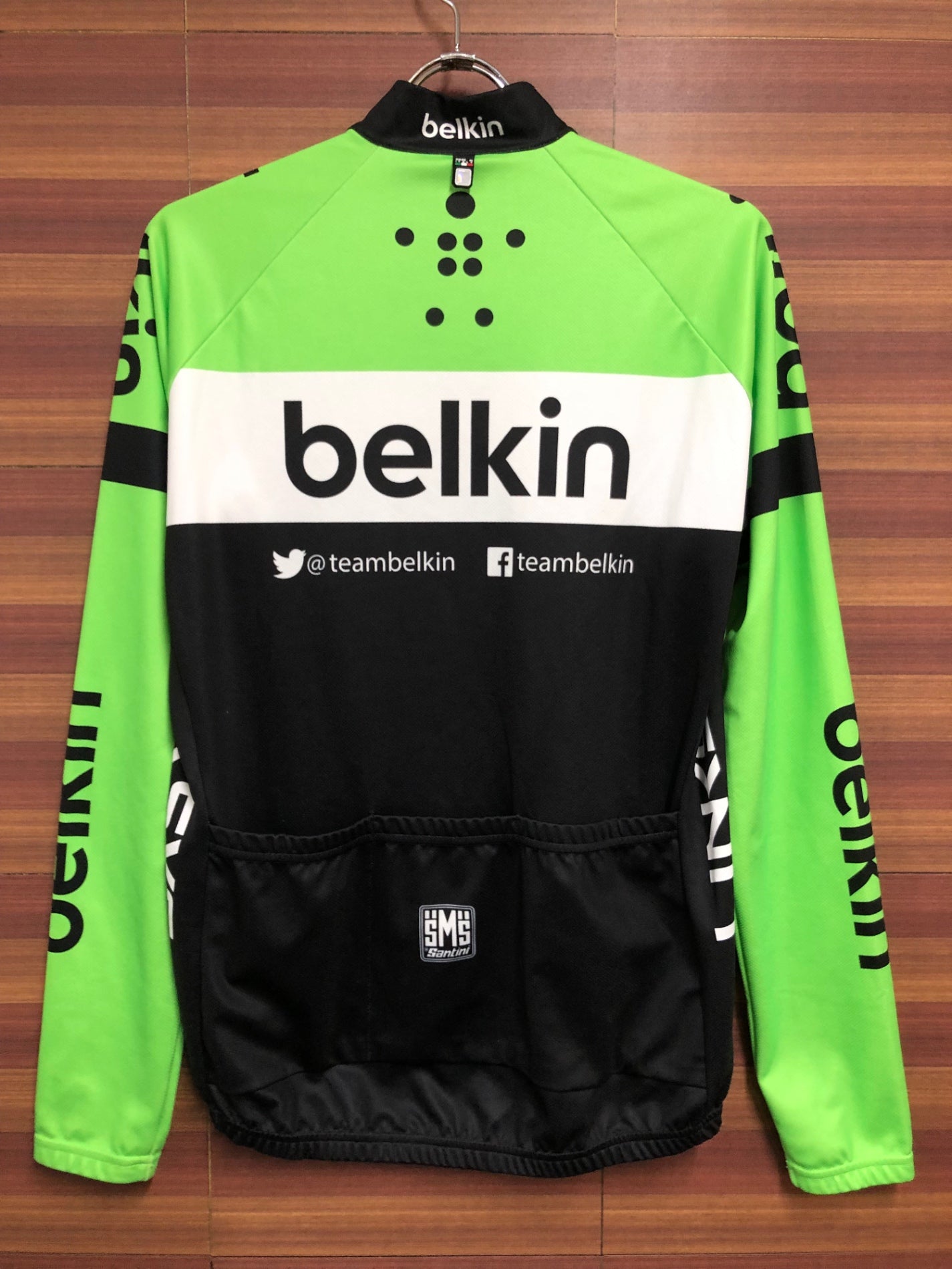 HX132 サンティーニ Santini 長袖 サイクルジャージ 黄緑 黒 XL 裏起毛 belkin ※ほつれ