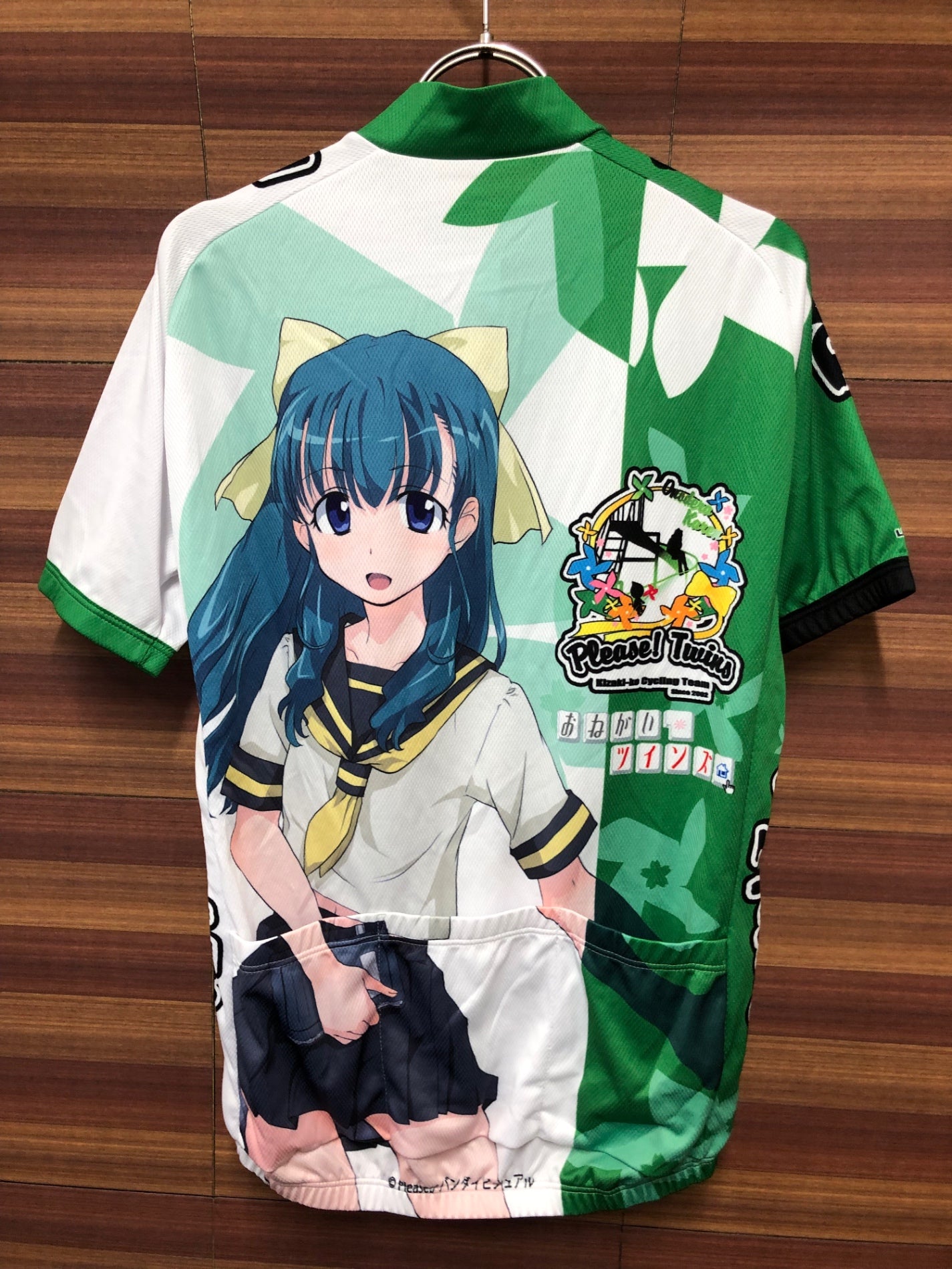IS978 ウェイブワン WAVE ONE 半袖 サイクルジャージ 白 緑 L おねがい☆ツインズ 小野寺樺恋 痛ジャージ