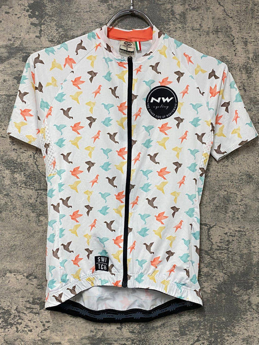 IV537 ノースウェーブ Northwave SWITCH 半袖 サイクルジャージ 白 鳥柄 S