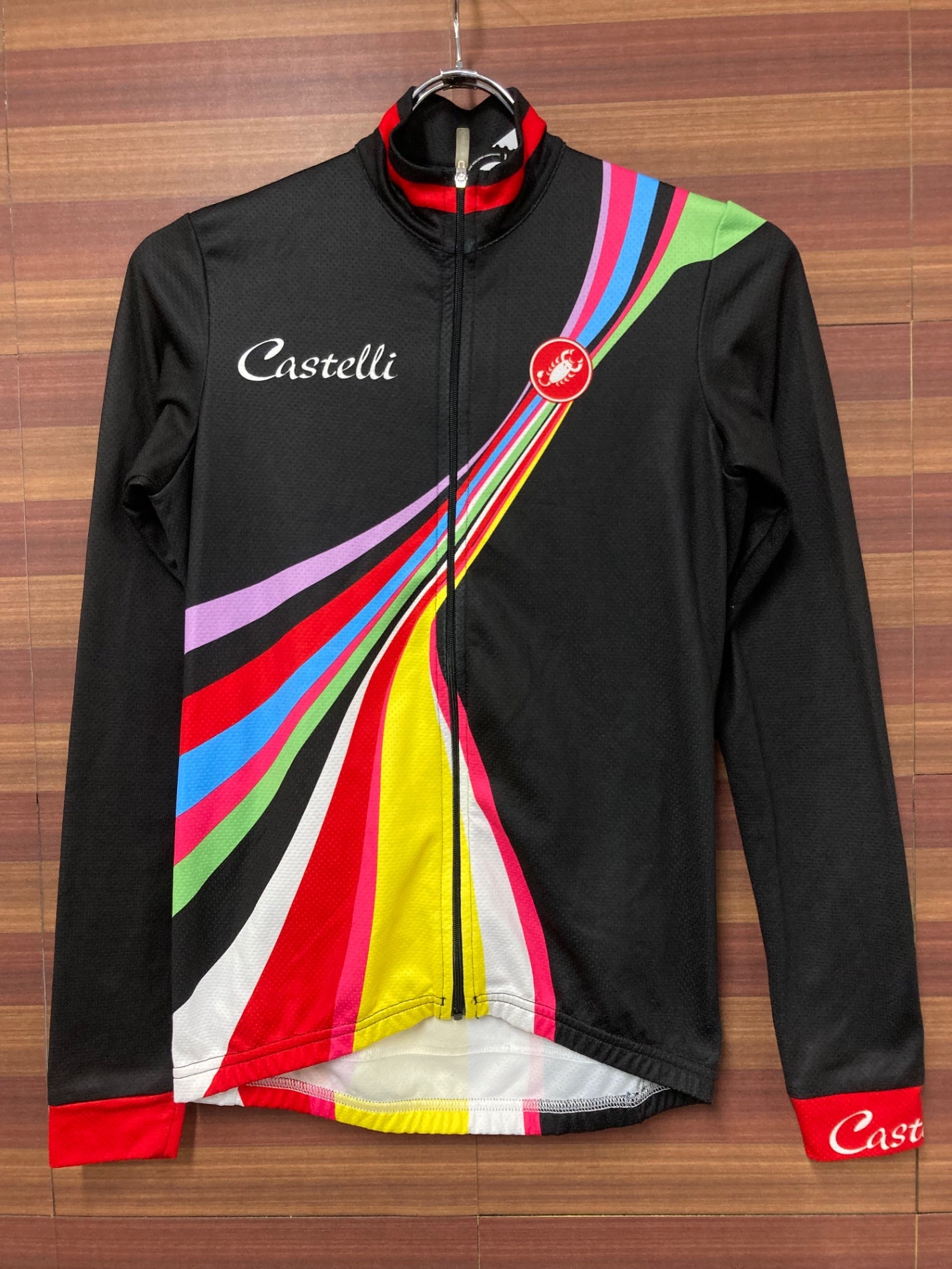 HU429 カステリ CASTELLI 長袖 サイクルジャージ 黒 総柄 レディース S 裏起毛