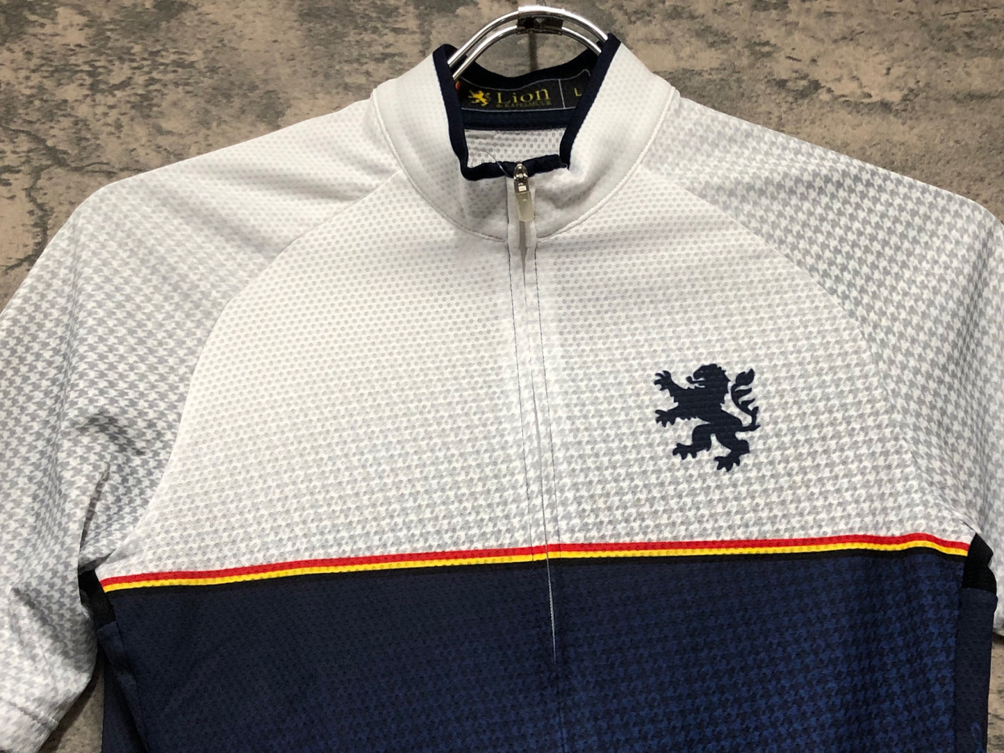 JD070 リオンドカペルミュール Lion de KAPELMUUR 半袖 サイクルジャージ 白 紺 L